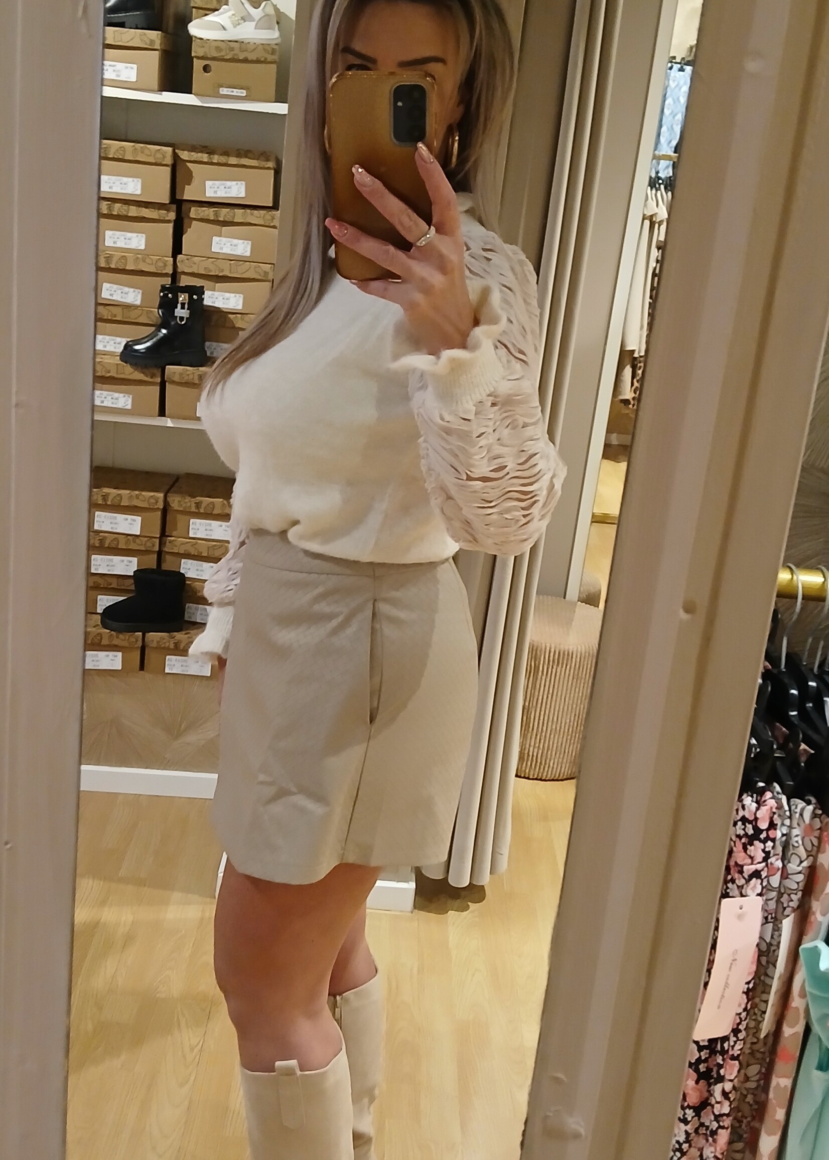 Leather Blocks Skort Beige