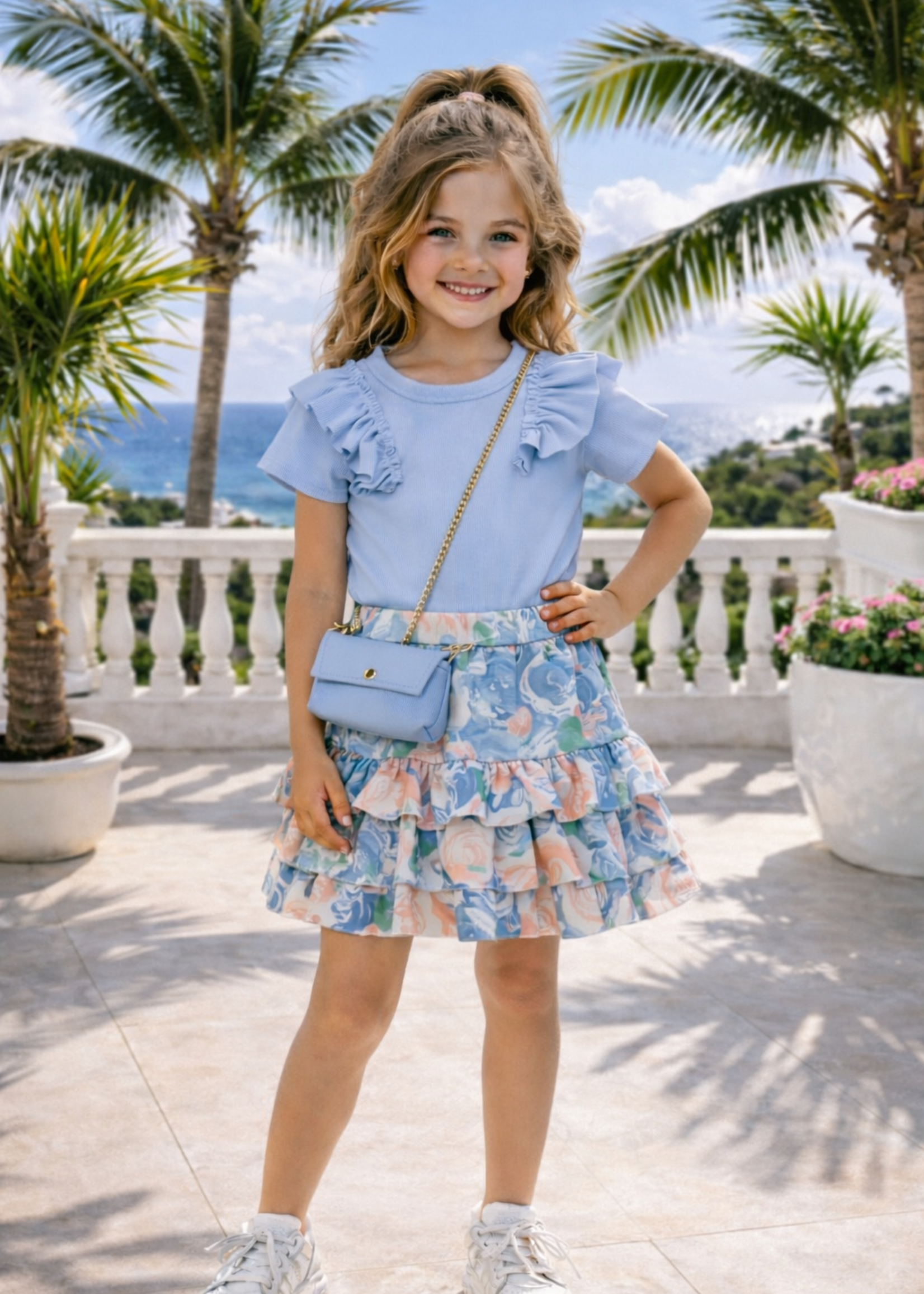 Emma Ruffle Skort Roses Blue