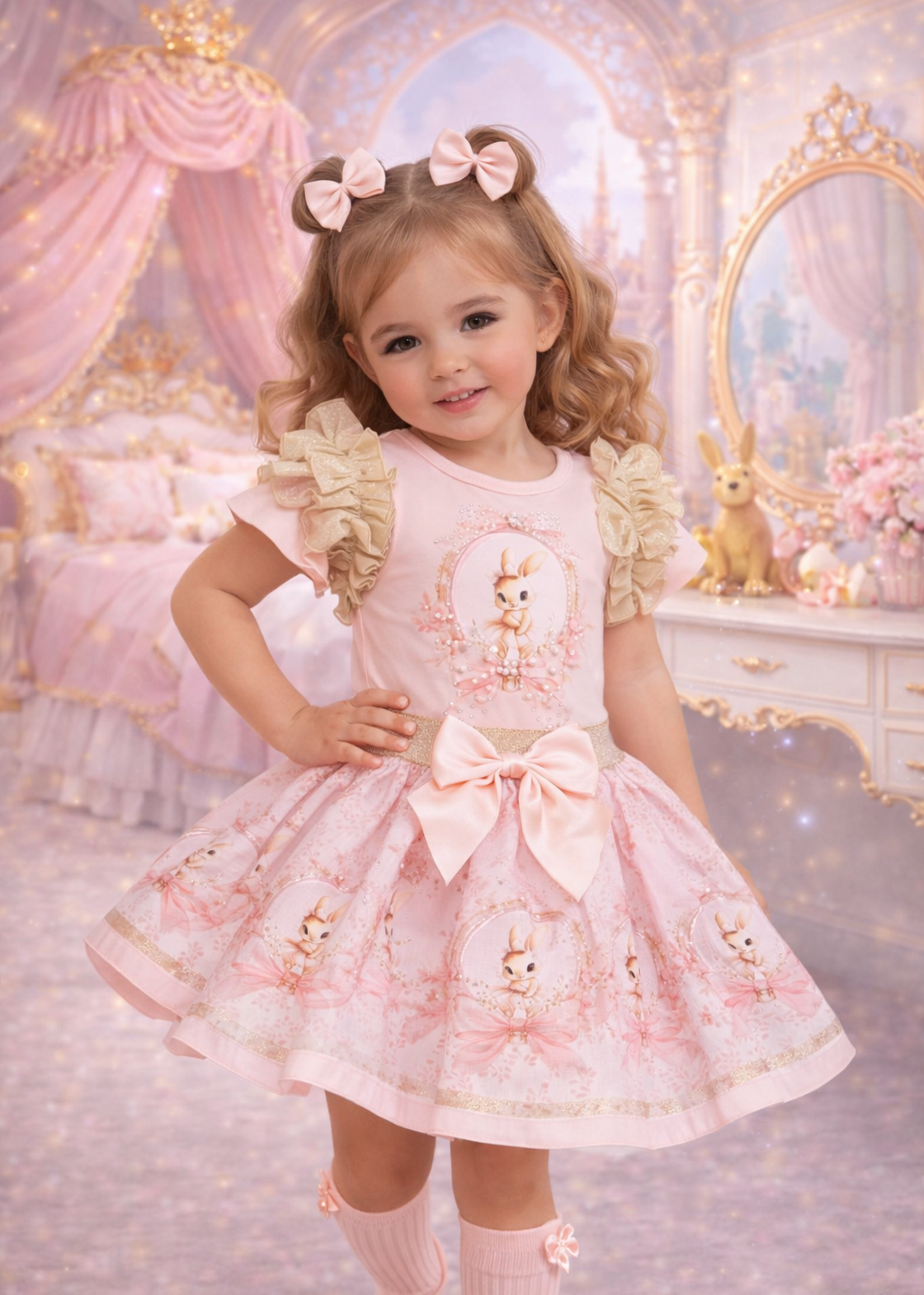 Luxury Bunny Bow Set Peach