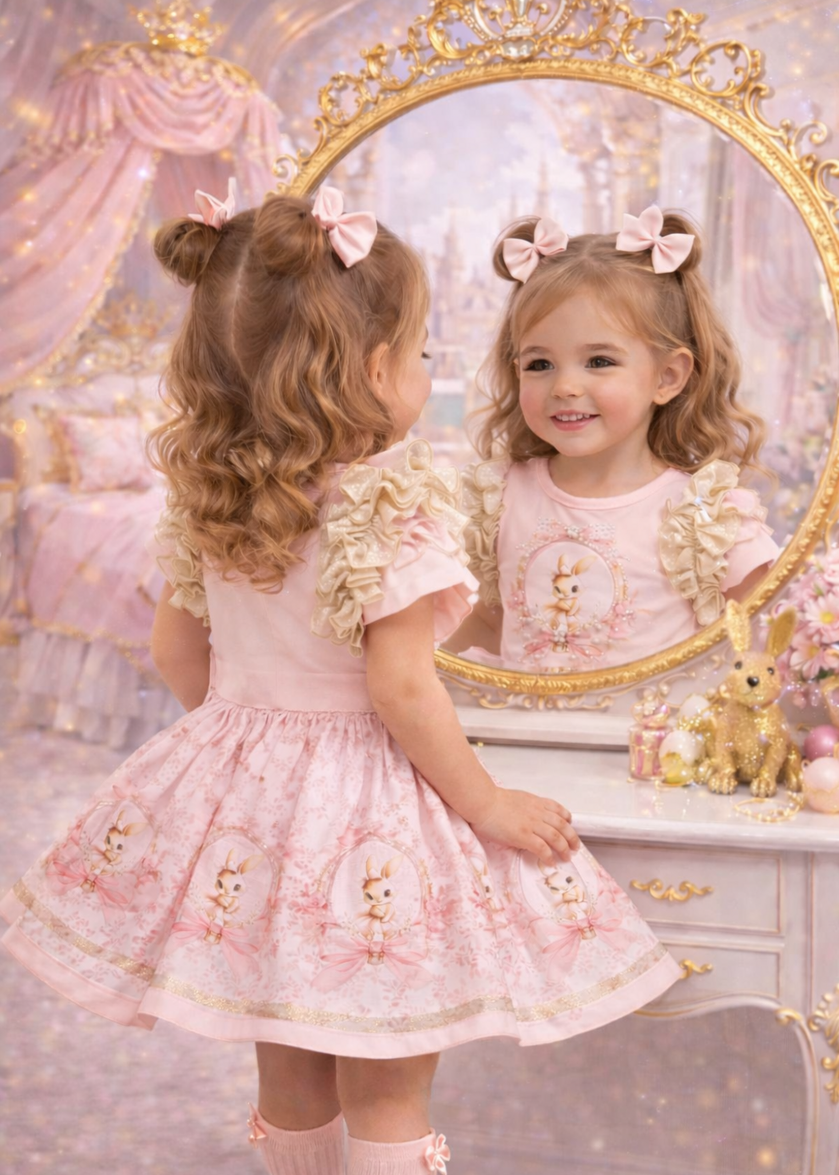 Luxury Bunny Bow Set Peach