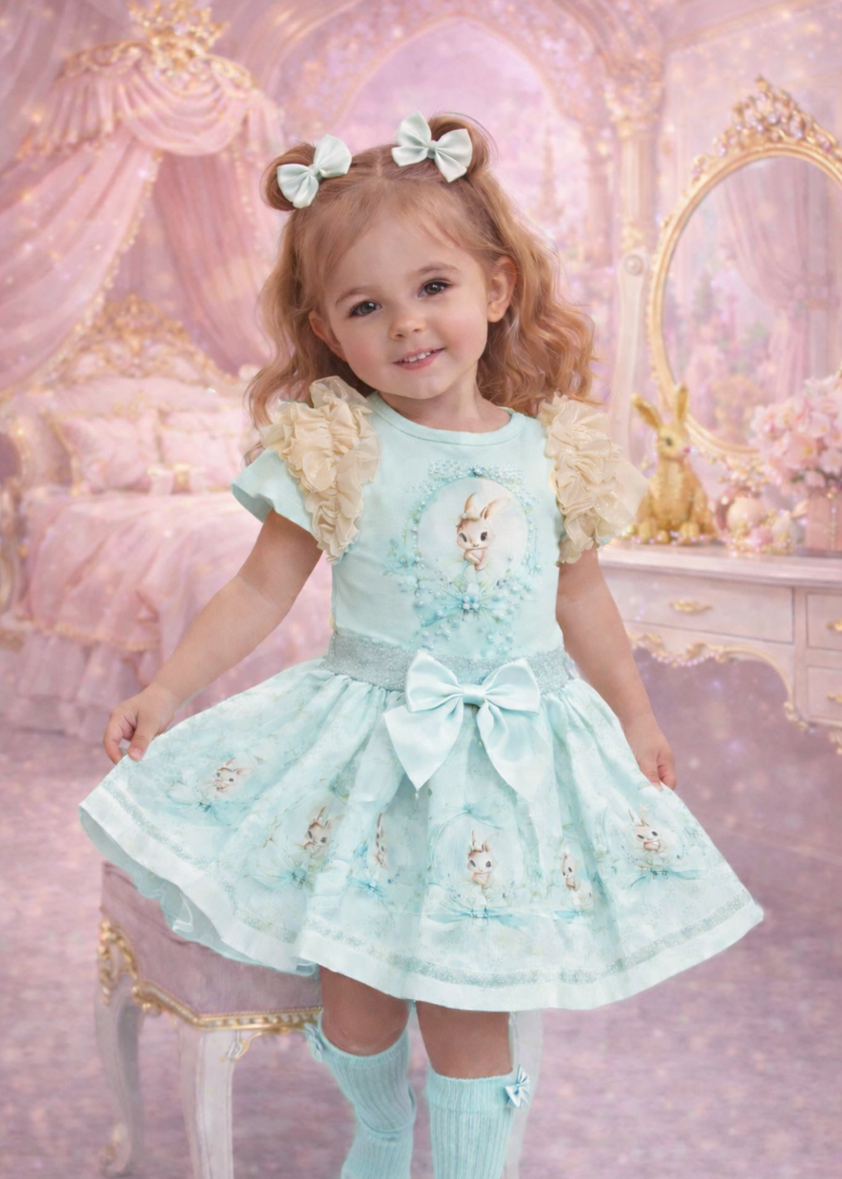 Luxury Bunny Bow set Mint/Blue