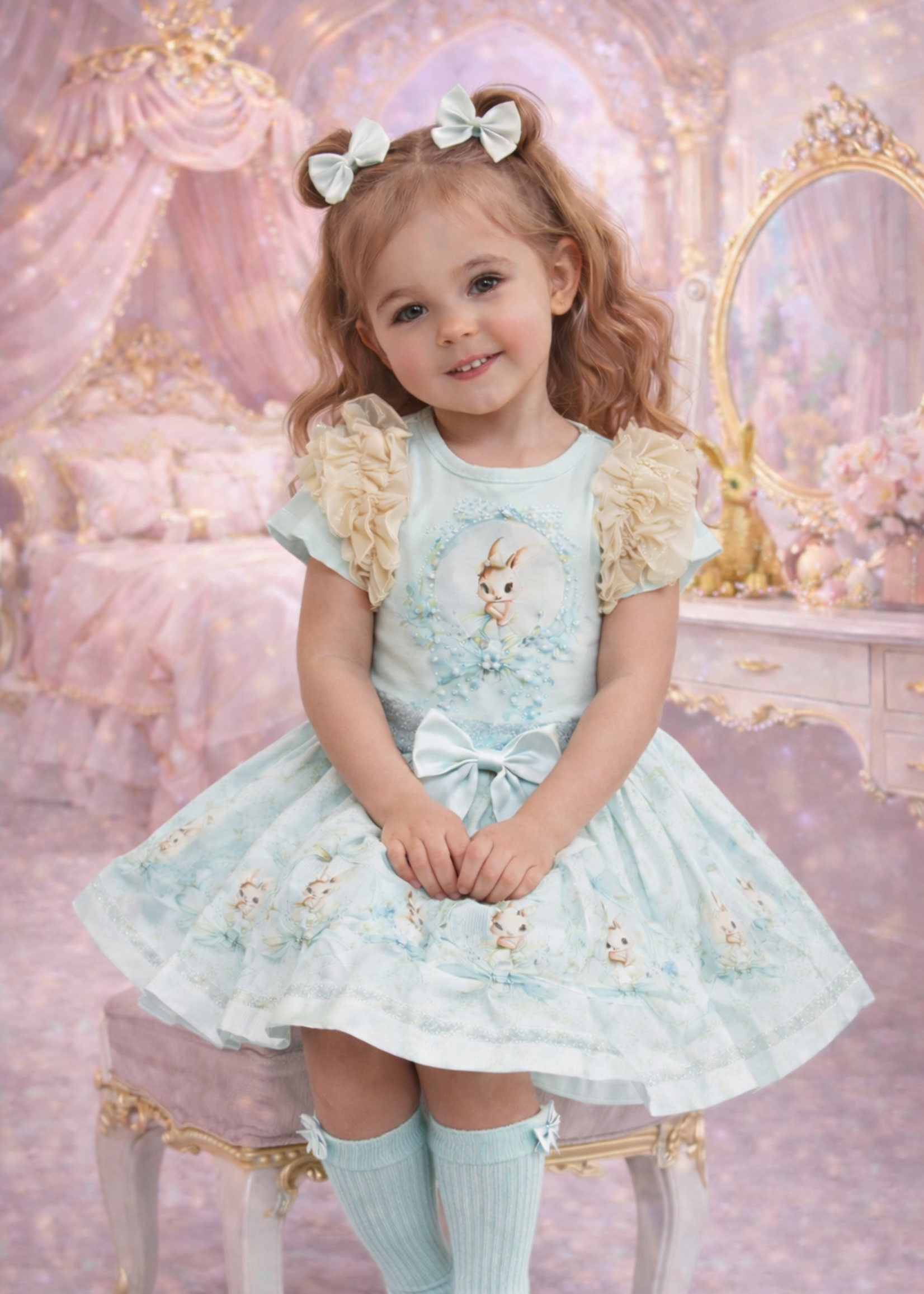 Luxury Bunny Bow set Mint/Blue