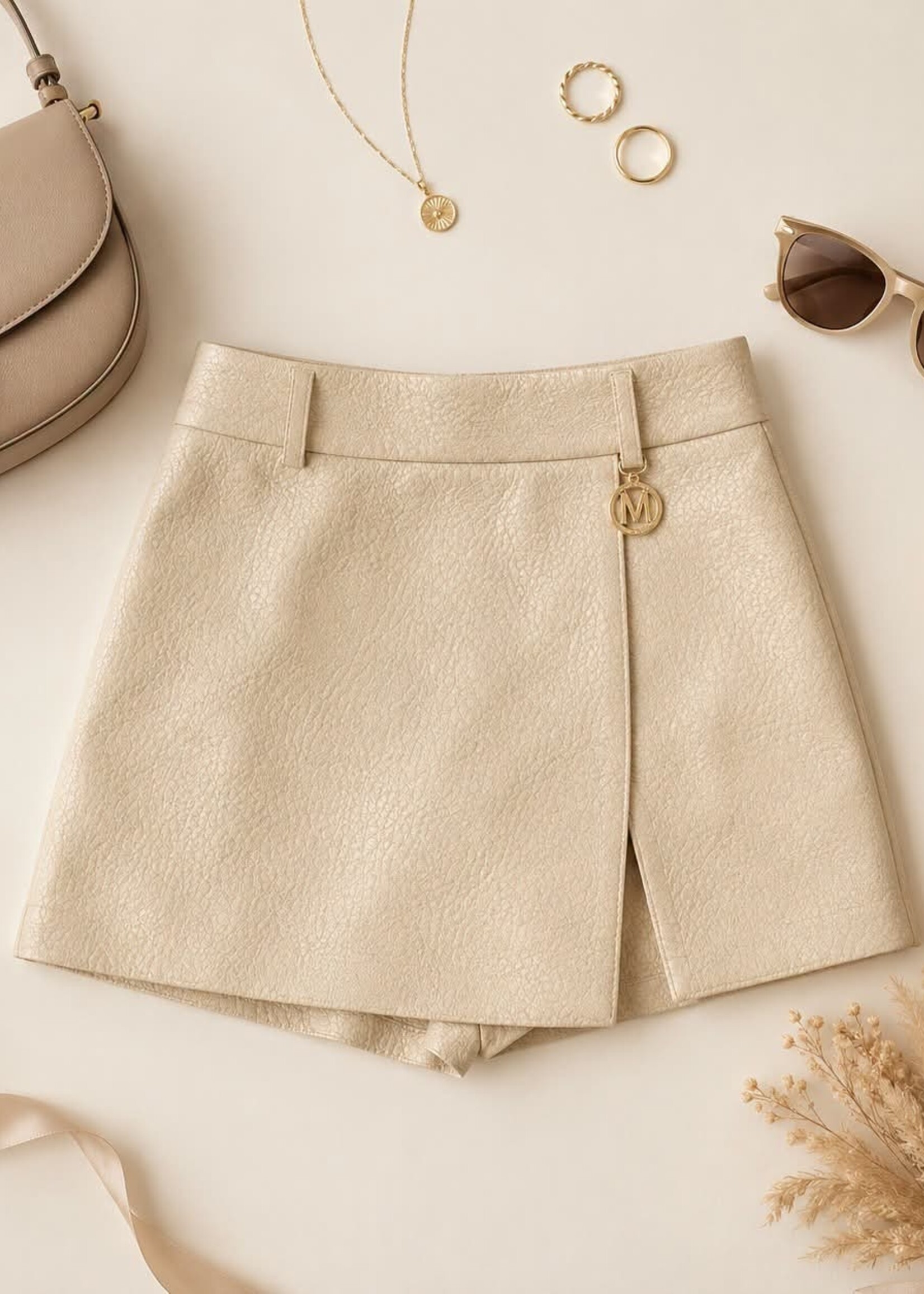 Luxe Leather Skort Beige
