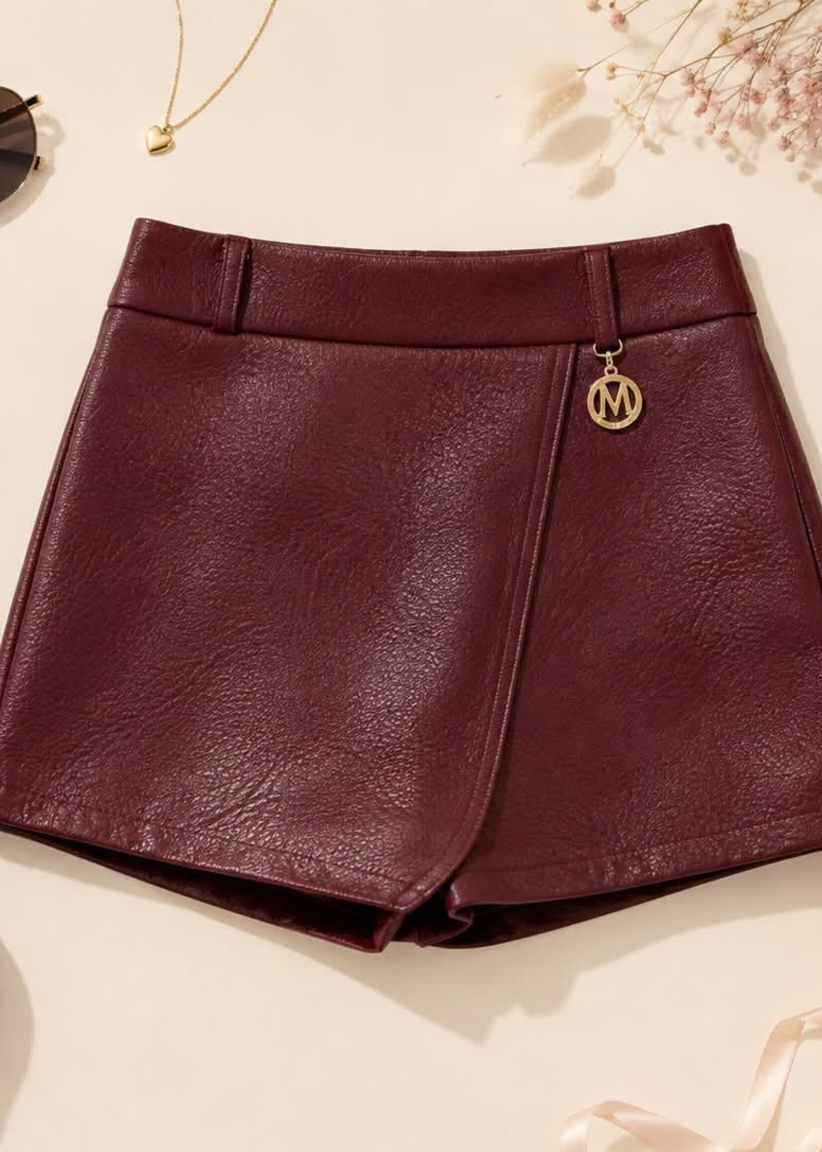 Luxe Leather Skort Bordeaux