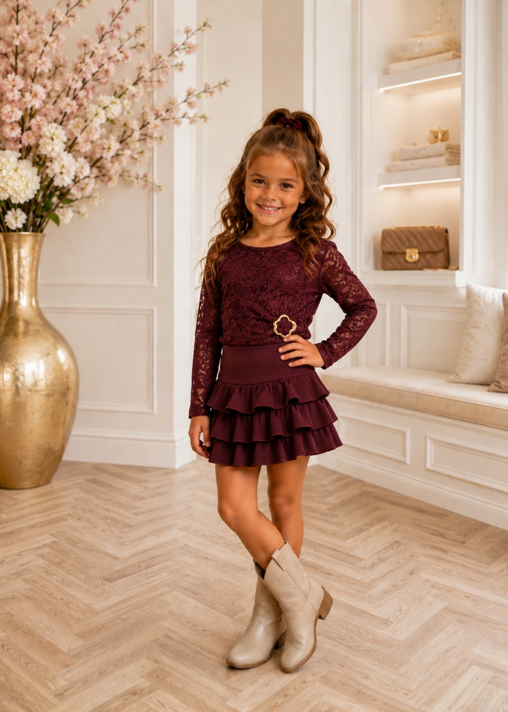 Lace Broche Top Bordeaux