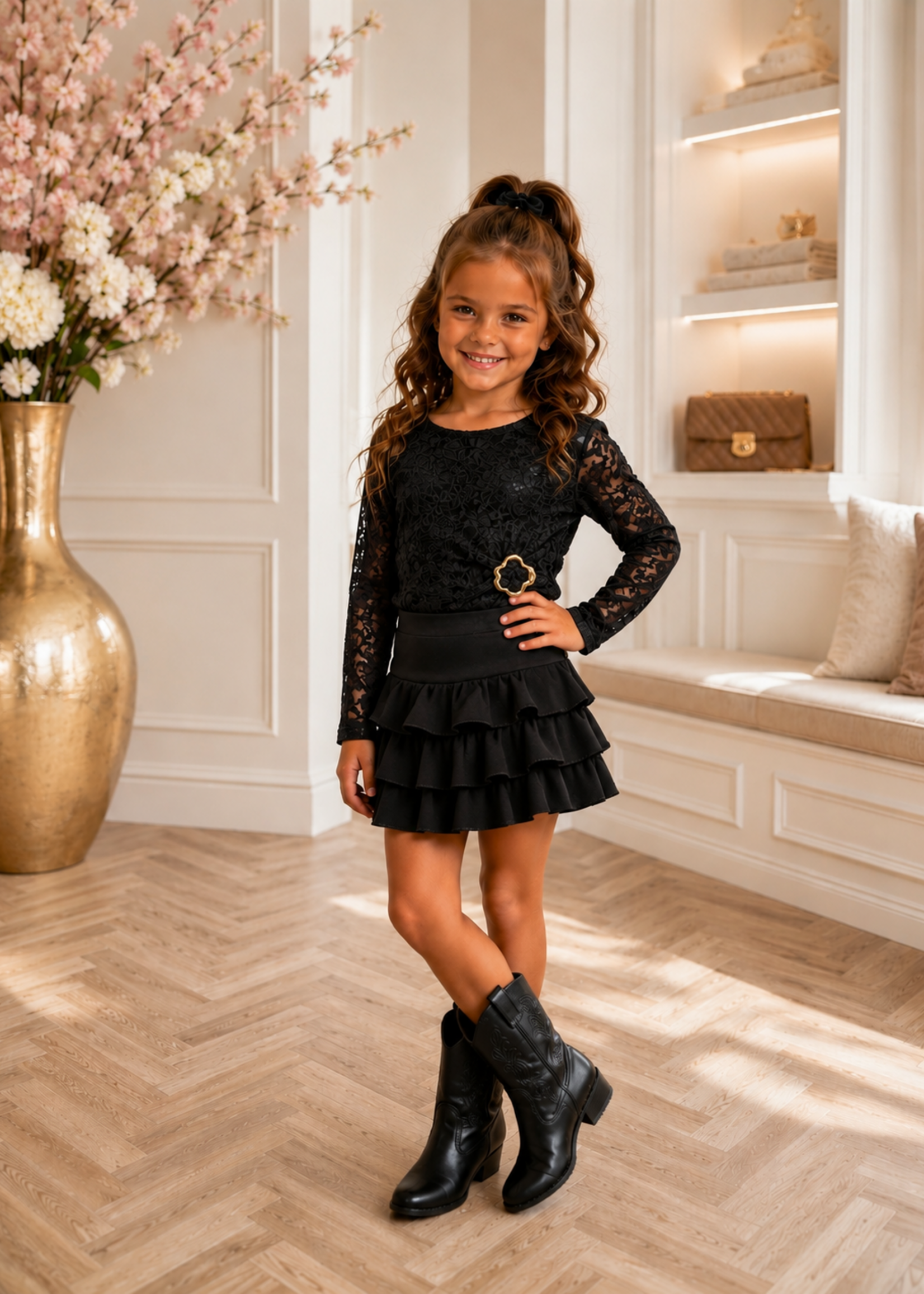 Lace Broche Top Black