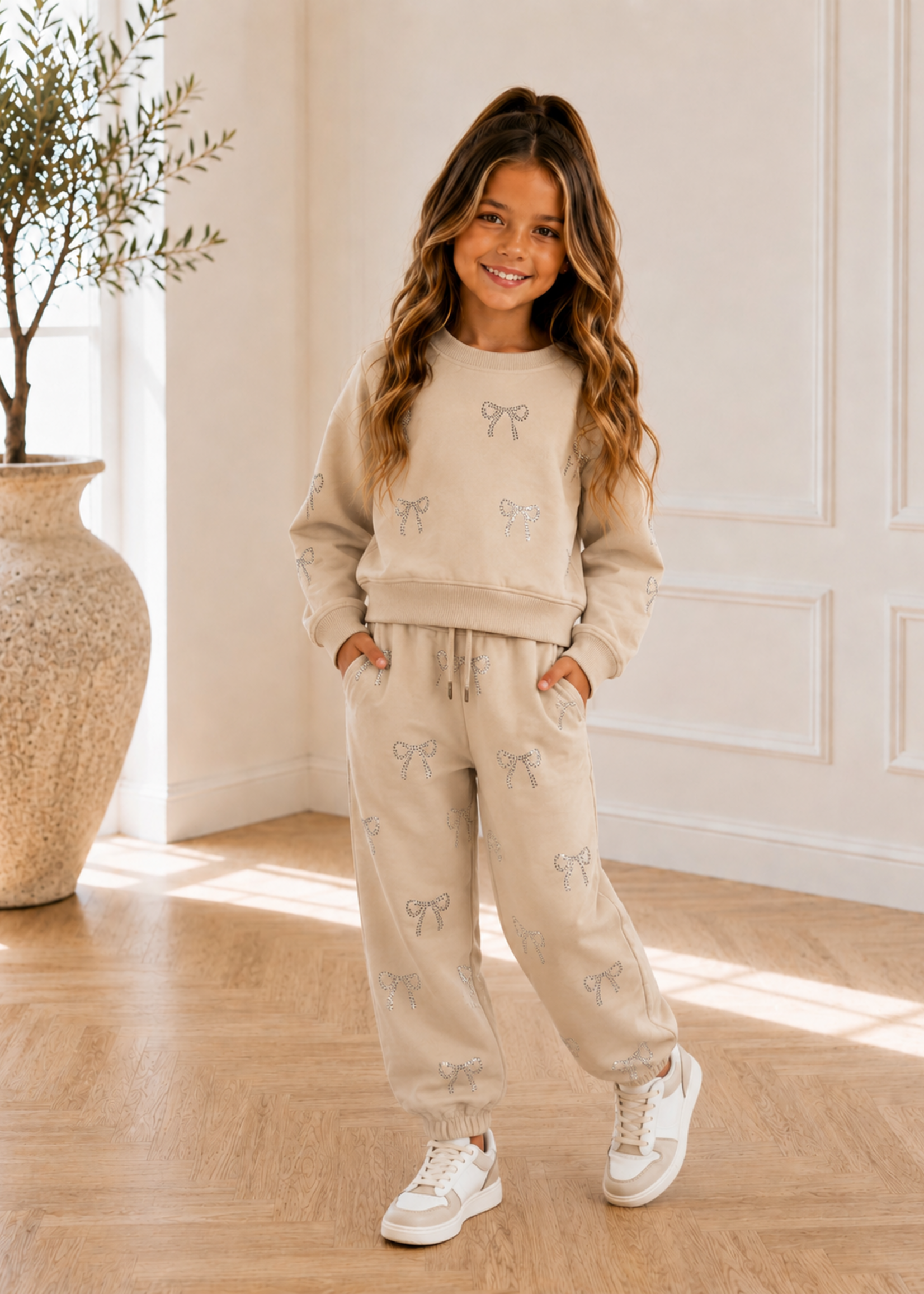Sparkle Bow Comfy Set Beige