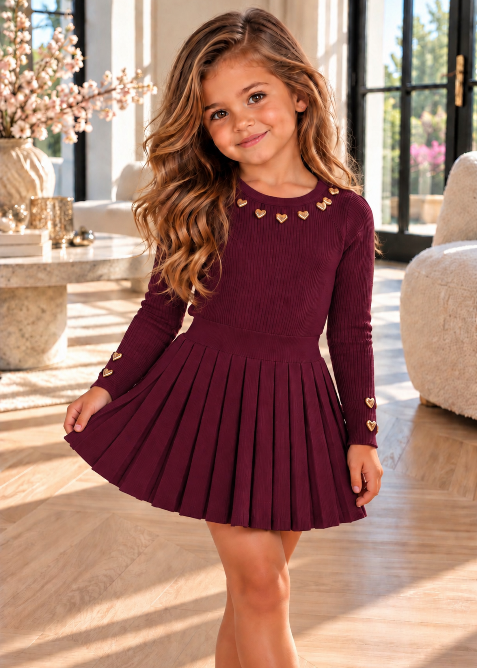 Jolie Heart Dress Burgundy