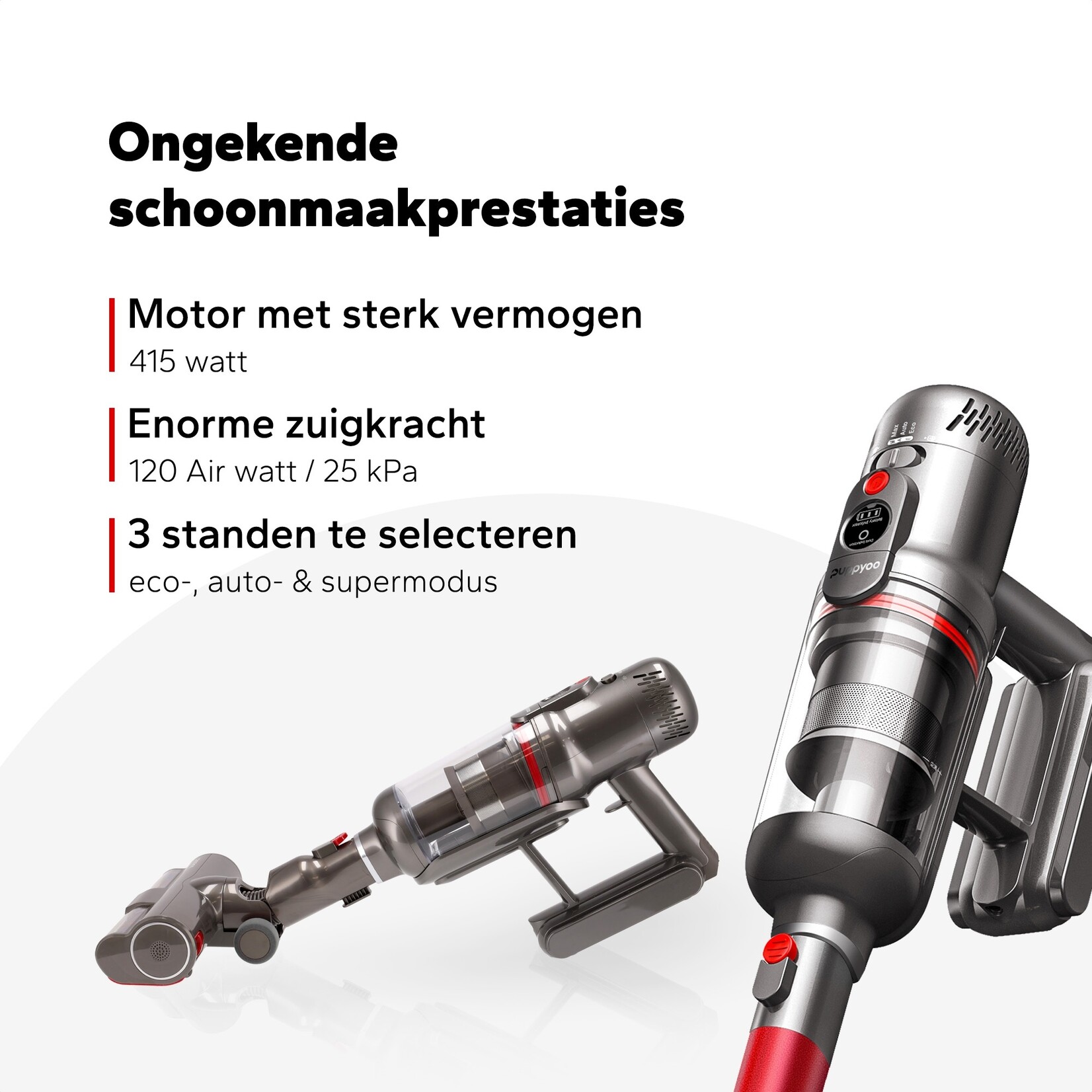 Puppyoo Puppyoo T12 Home Steelstofzuiger Draadloos met Handstofzuiger