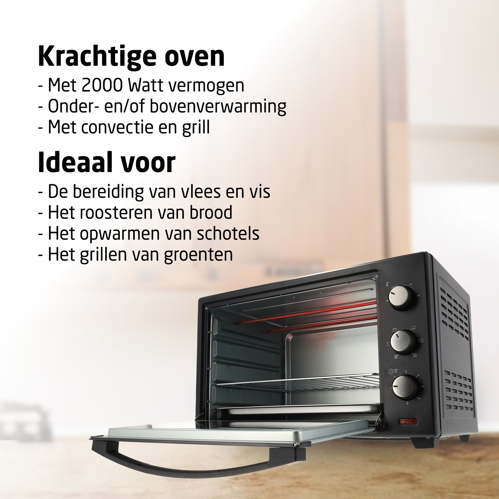 BROCK Electronics Brock TO 4801 BK Elektrische Oven - 48 Liter Inhoud