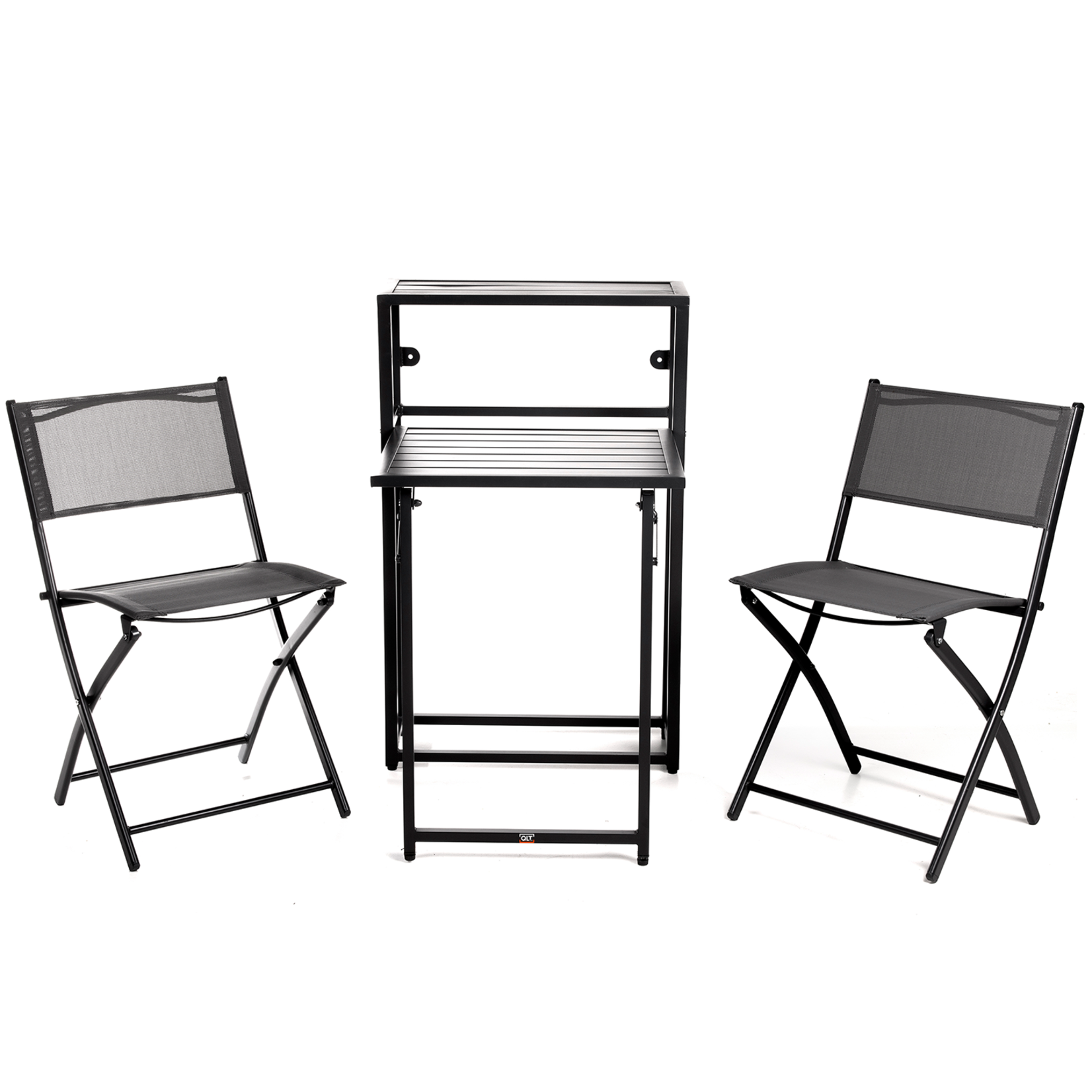 QLT No Less QLT 3-Delige Bistroset Opvouwbaar – Stalen Terras- en Balkonset 2 Personen