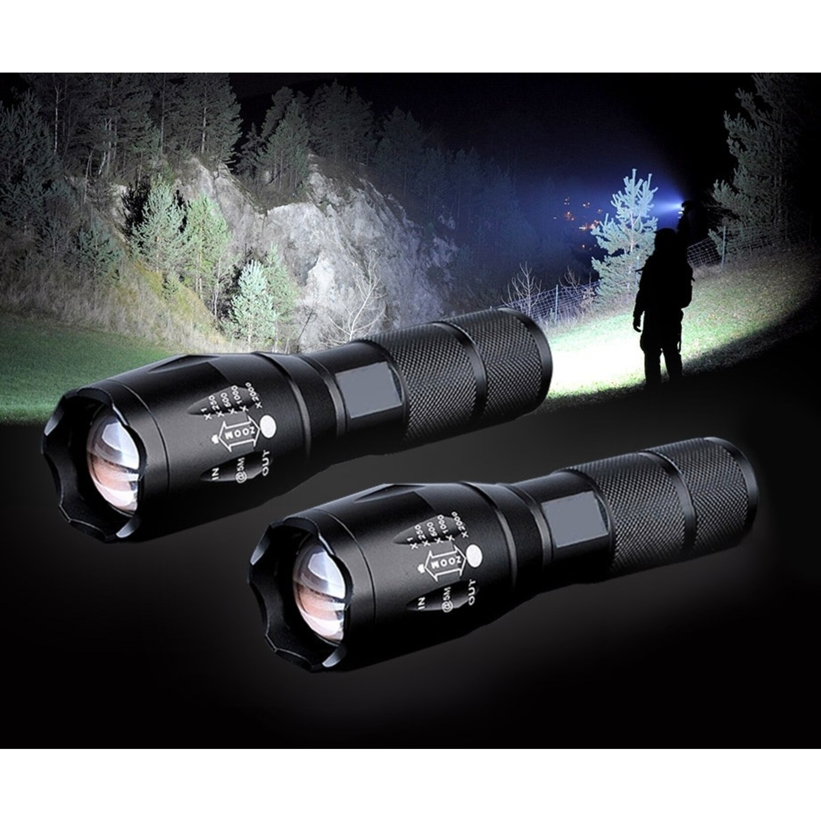 FlinQ Militaire Zaklamp - LED Zaklantaarn met 2000 Lumen - 1000 Meter - 1 + 1 Gratis