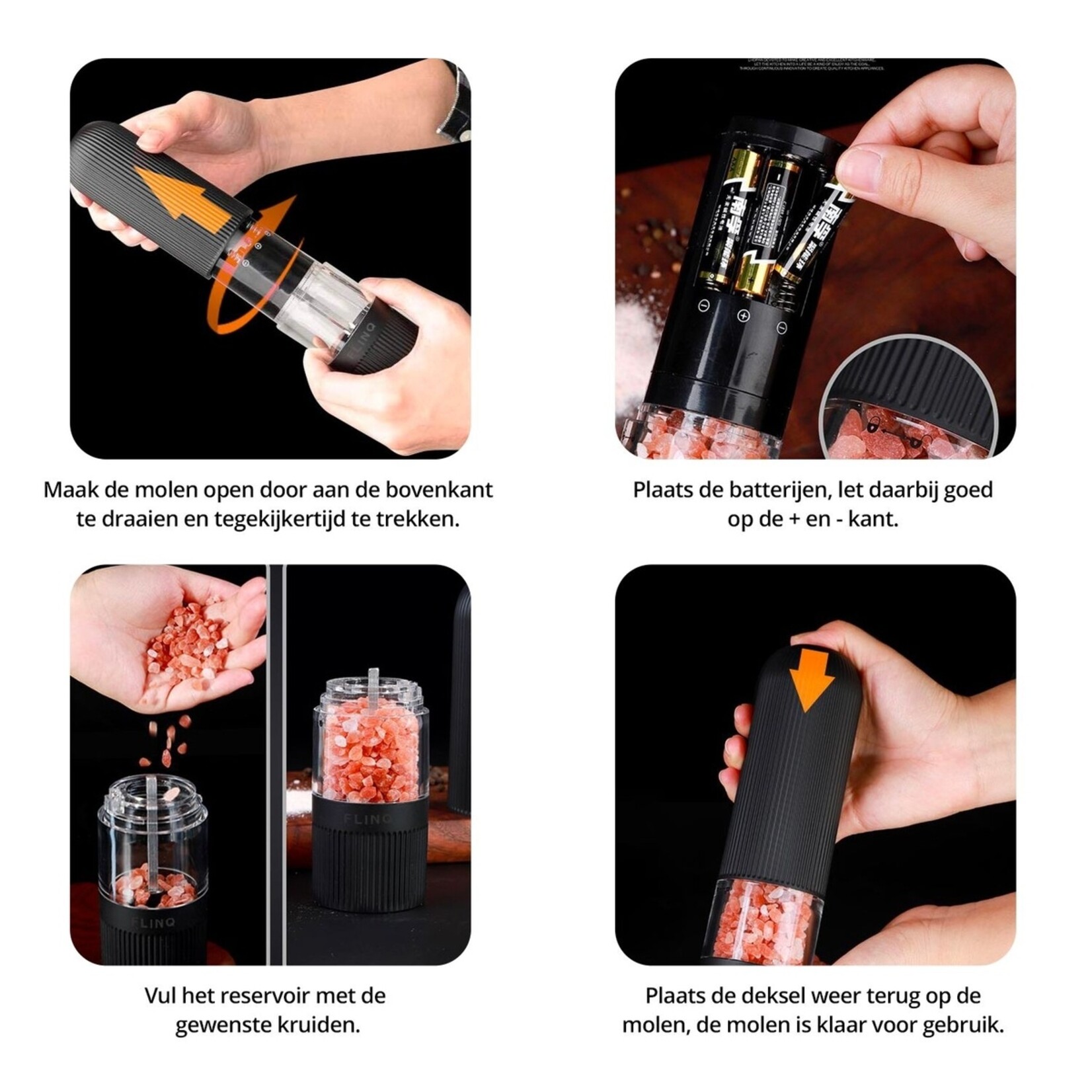 FlinQ FlinQ Elektrische Peper en Zoutmolen – Verstelbare Maalgraad – Set van 2