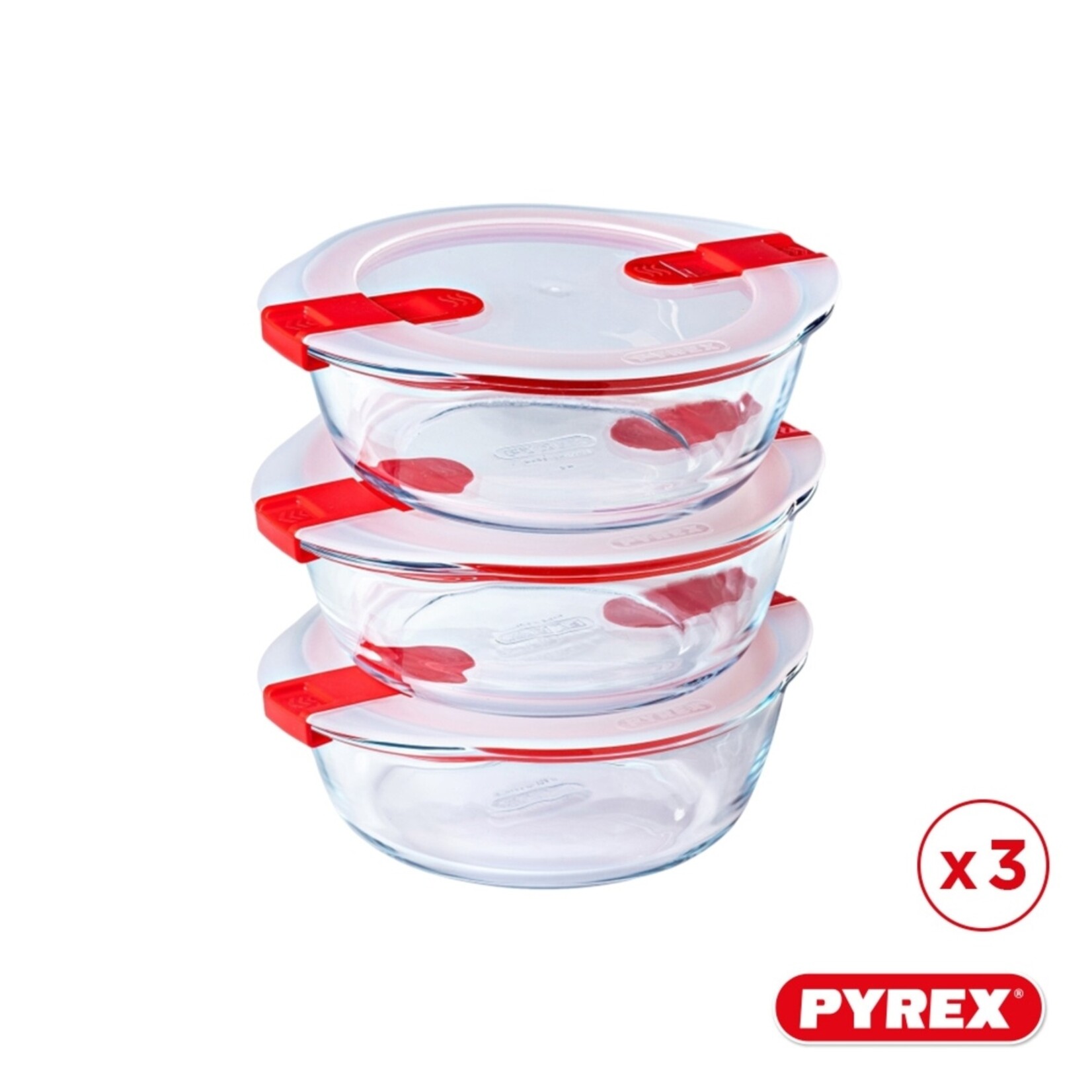Pyrex Pyrex Cook & Go Ronde Schalen met Deksel - Set van 3 Stuks - Eén Maat