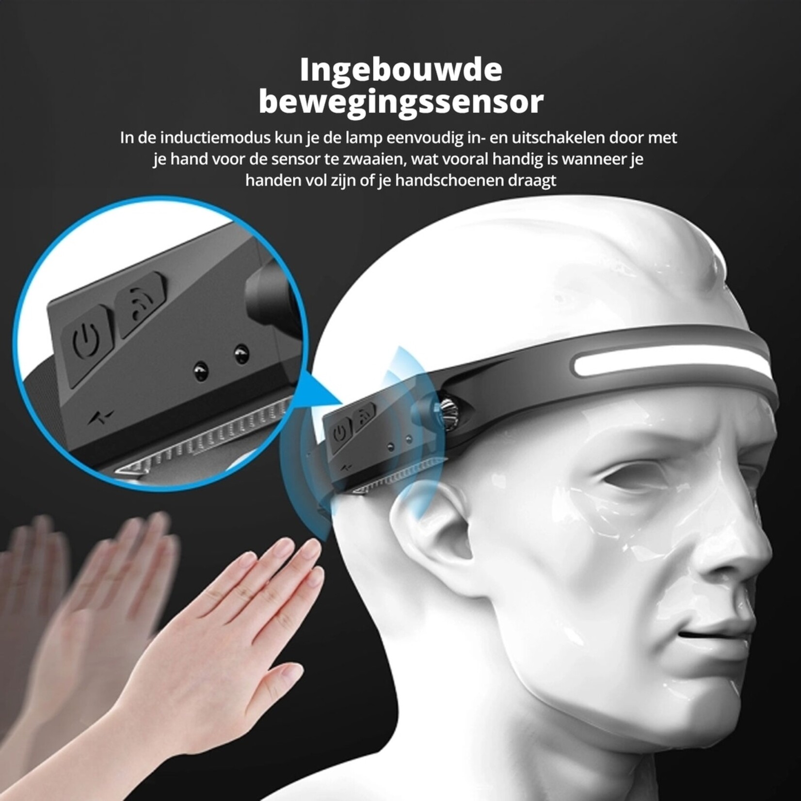 FlinQ FlinQ Oplaadbare LED Hoofdlamp met Sensor – Hoofdband met Verlichting