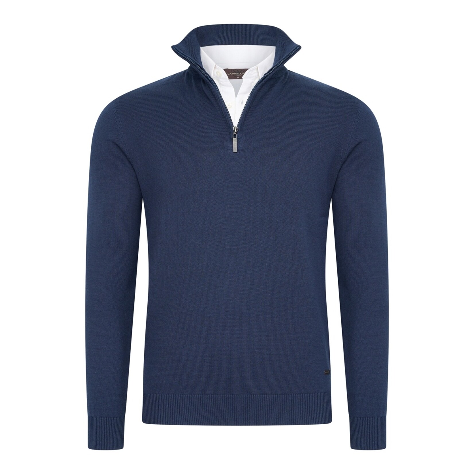 Cappuccino Cappuccino Como Mock Half Zip Schipperstrui met Overhemdkraag