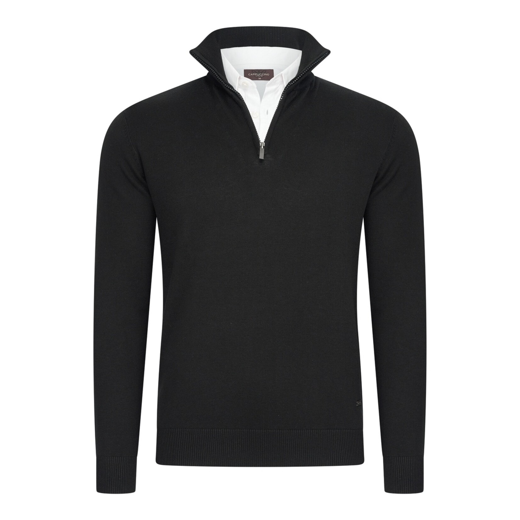 Cappuccino Cappuccino Como Mock Half Zip Schipperstrui met Overhemdkraag