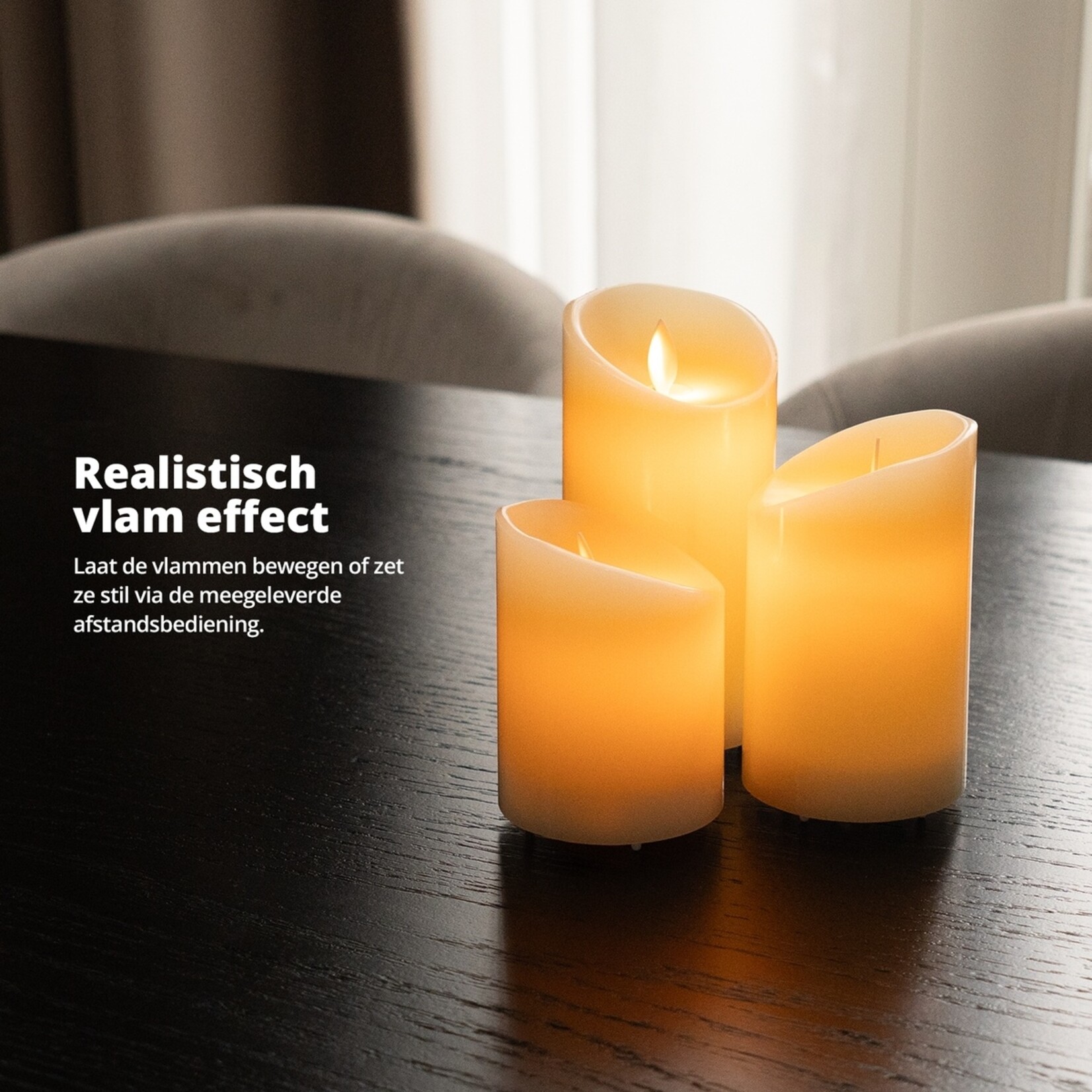 FlinQ FlinQ Oplaadbare Kaarsen Set van 3 Stuks met Afstandsbediening