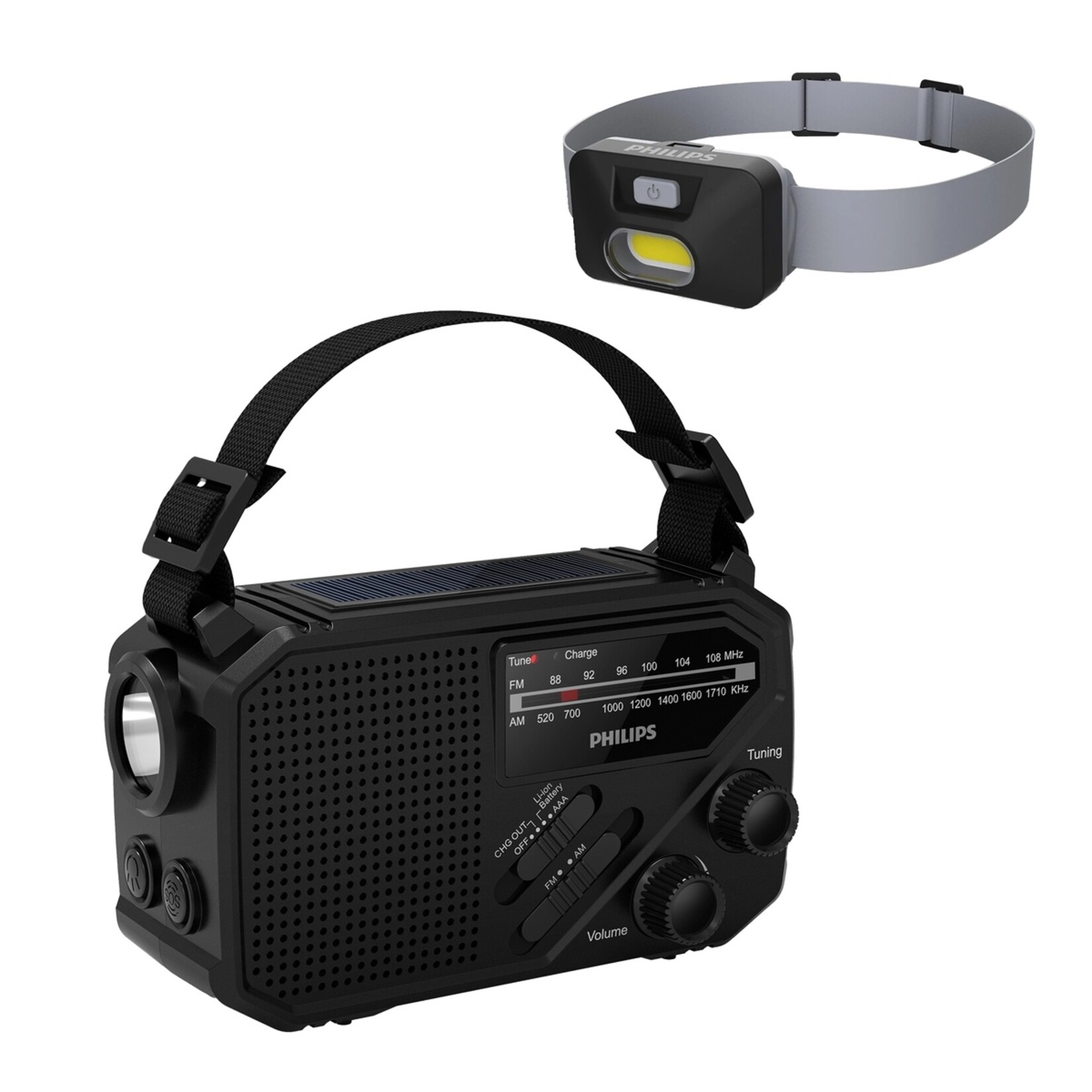 Philips Philips Noodradio met AM/FM Radio, Zaklamp en Hoofdlamp