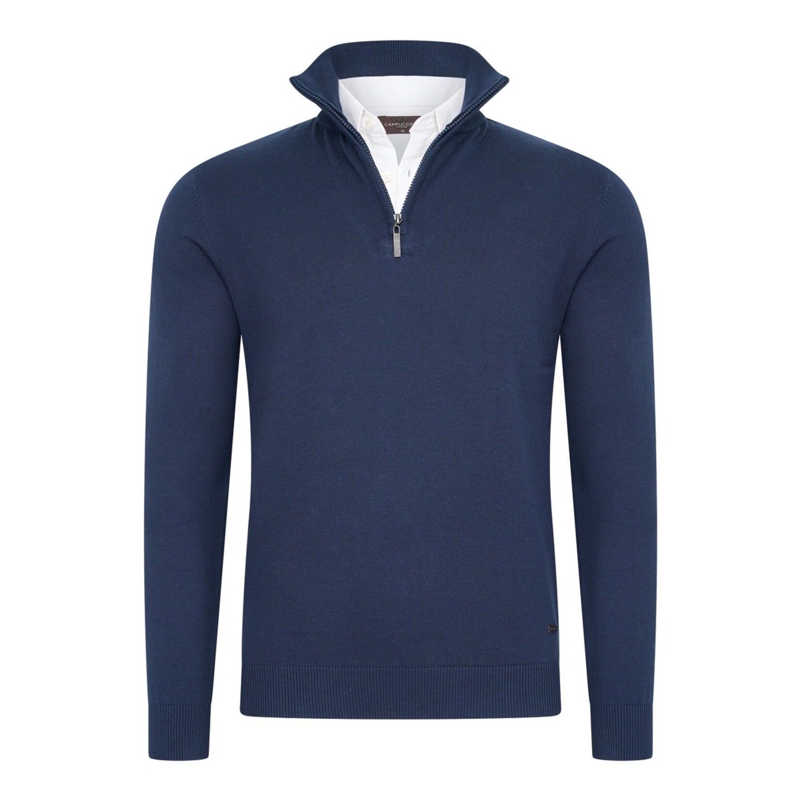Cappuccino Como Mock Half Zip Schipperstrui met Rits en Overhemdkraag
