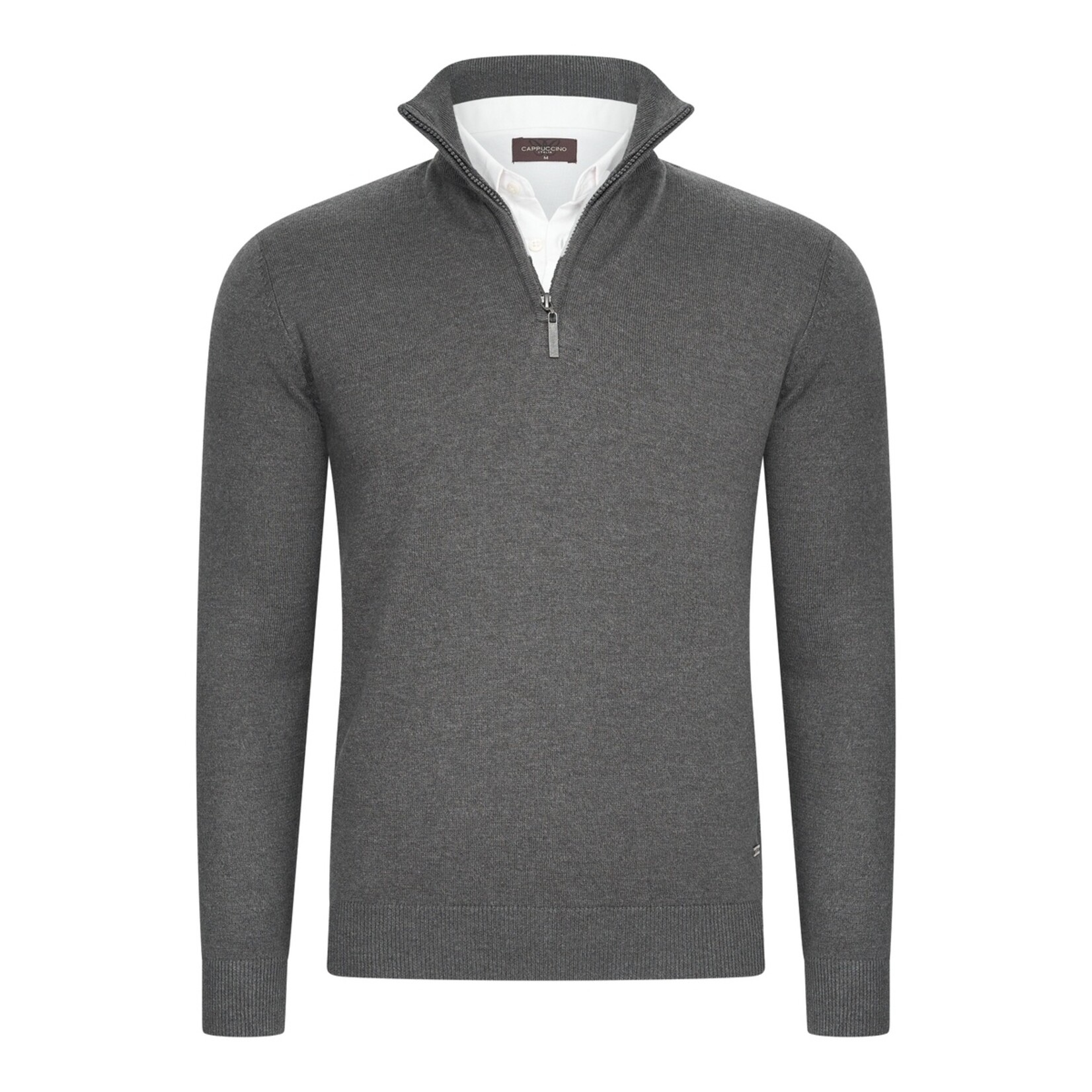 Cappuccino Como Mock Half Zip Schipperstrui met Rits en Overhemdkraag