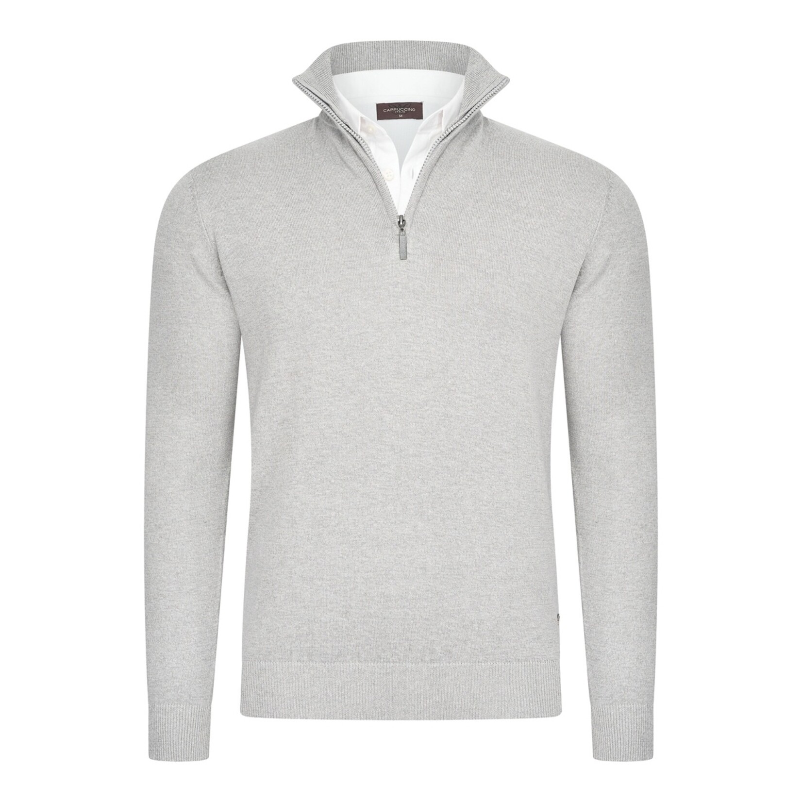 Cappuccino Como Mock Half Zip Schipperstrui met Rits en Overhemdkraag