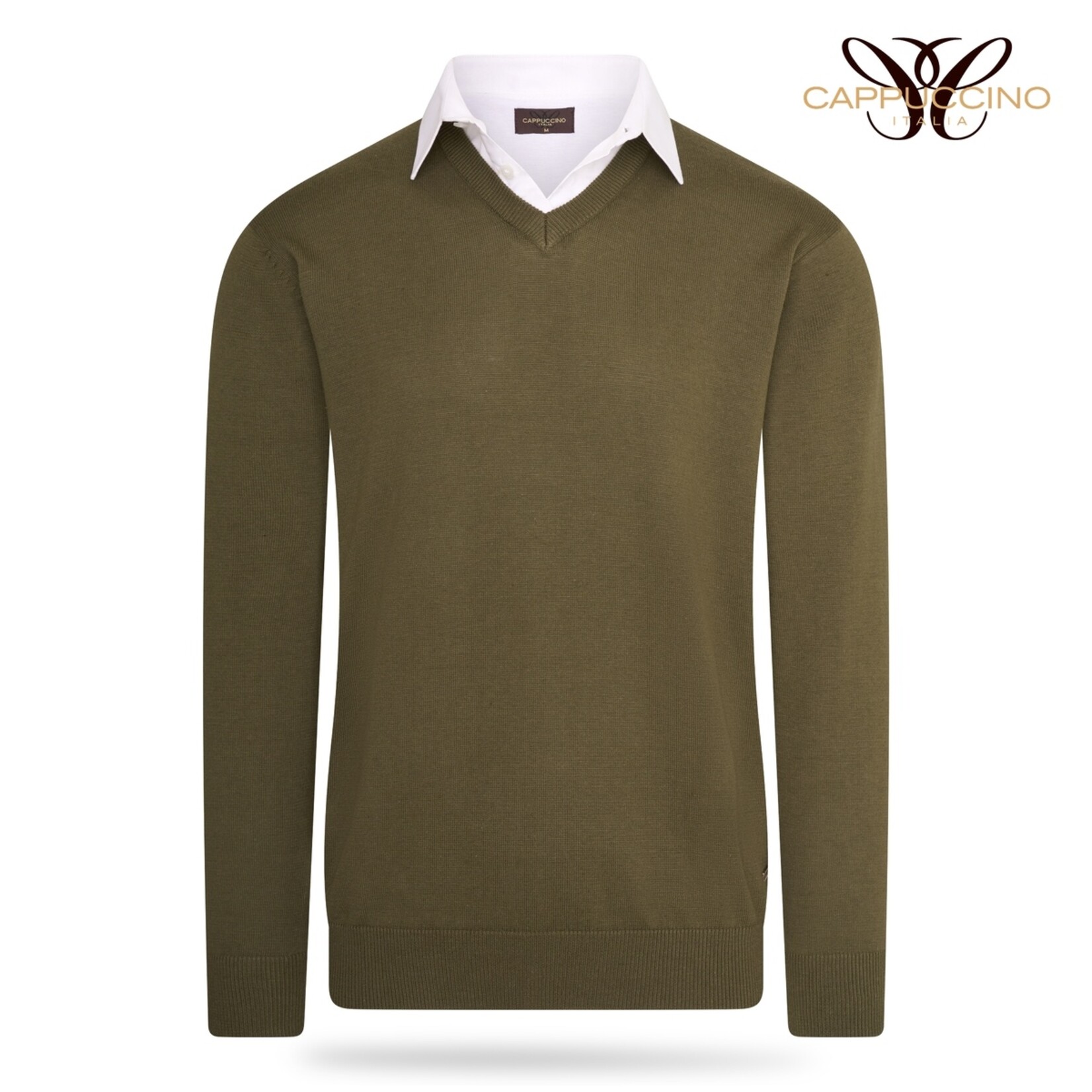 Cappuccino Cappuccino Ravenna Mock V-Neck Trui met Overhemdkraag