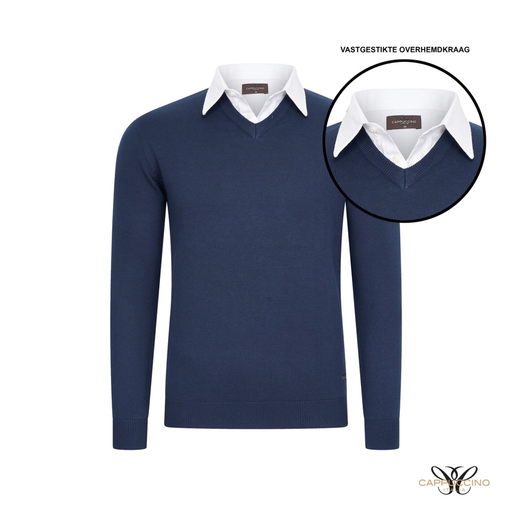 Cappuccino Cappuccino Ravenna Mock V-Neck Trui met Overhemdkraag