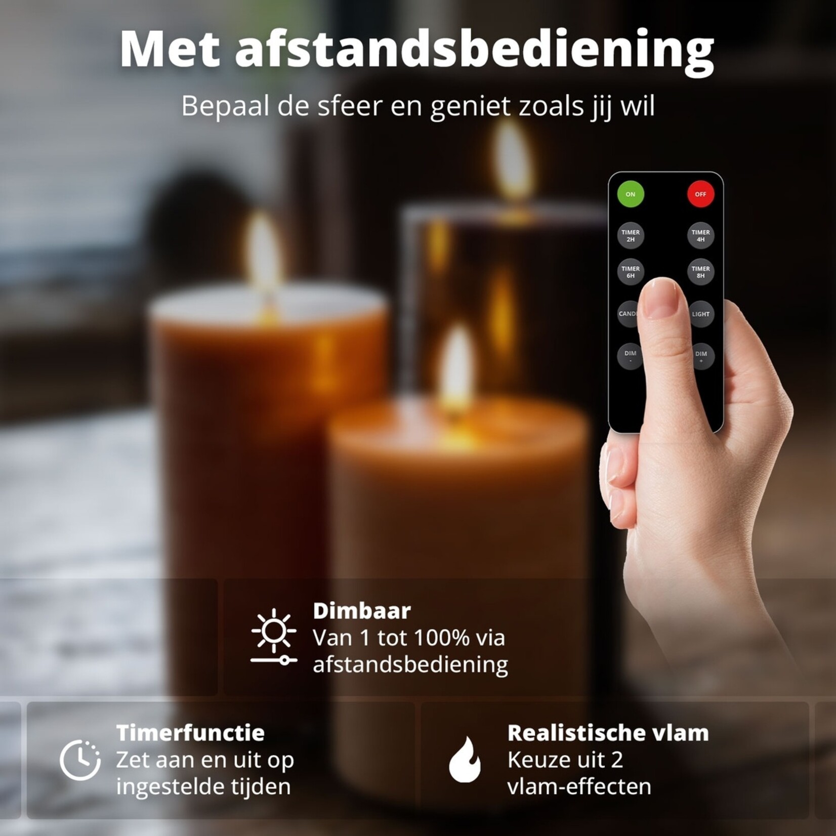 FlinQ LED Kaarsen Set van 3 – Oplaadbaar met Timer en Flikkerstand