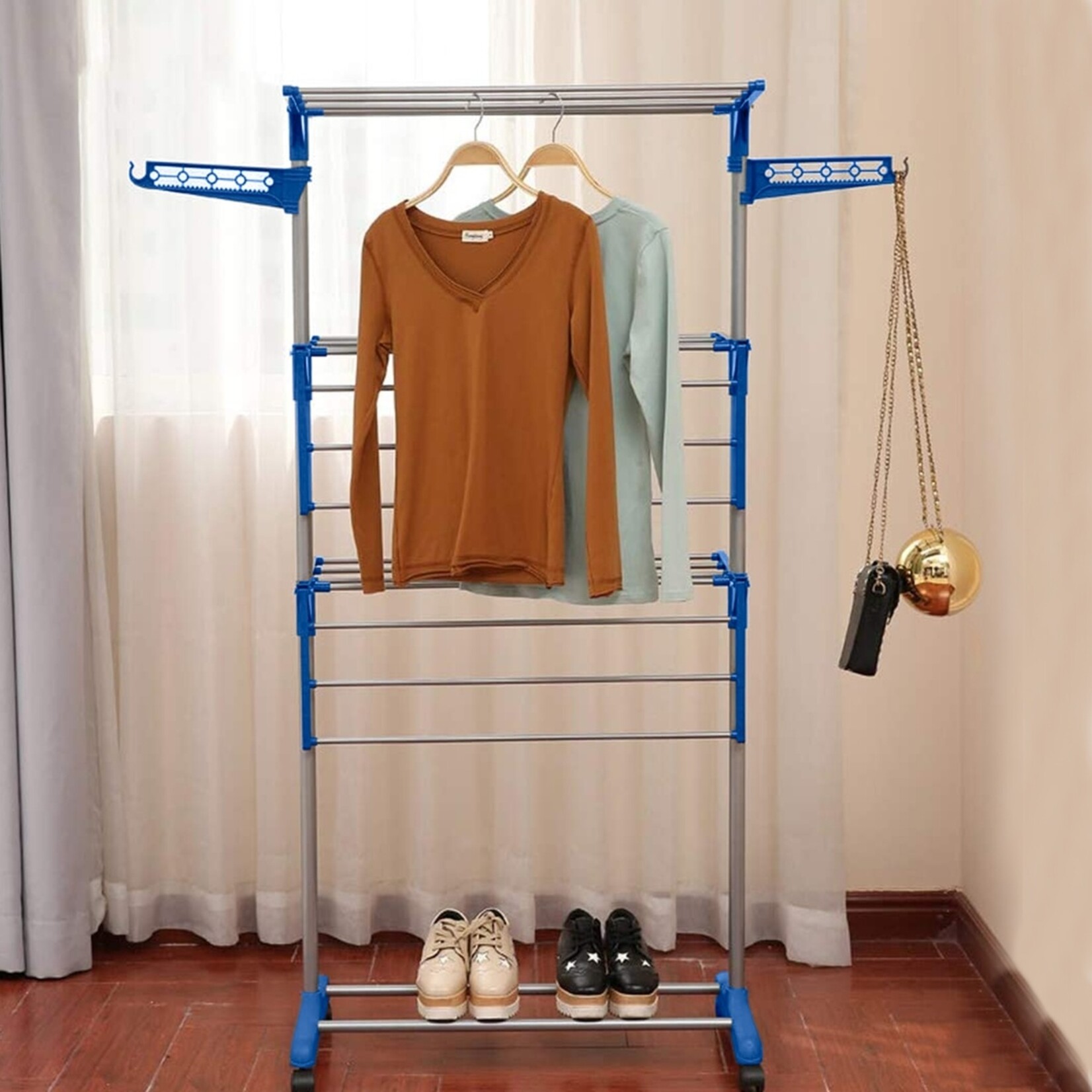 Shine for your daily cleaning Shine Inklapbaar Droogrek / Droogtoren op Wielen – Wasrek met 18 Stangen