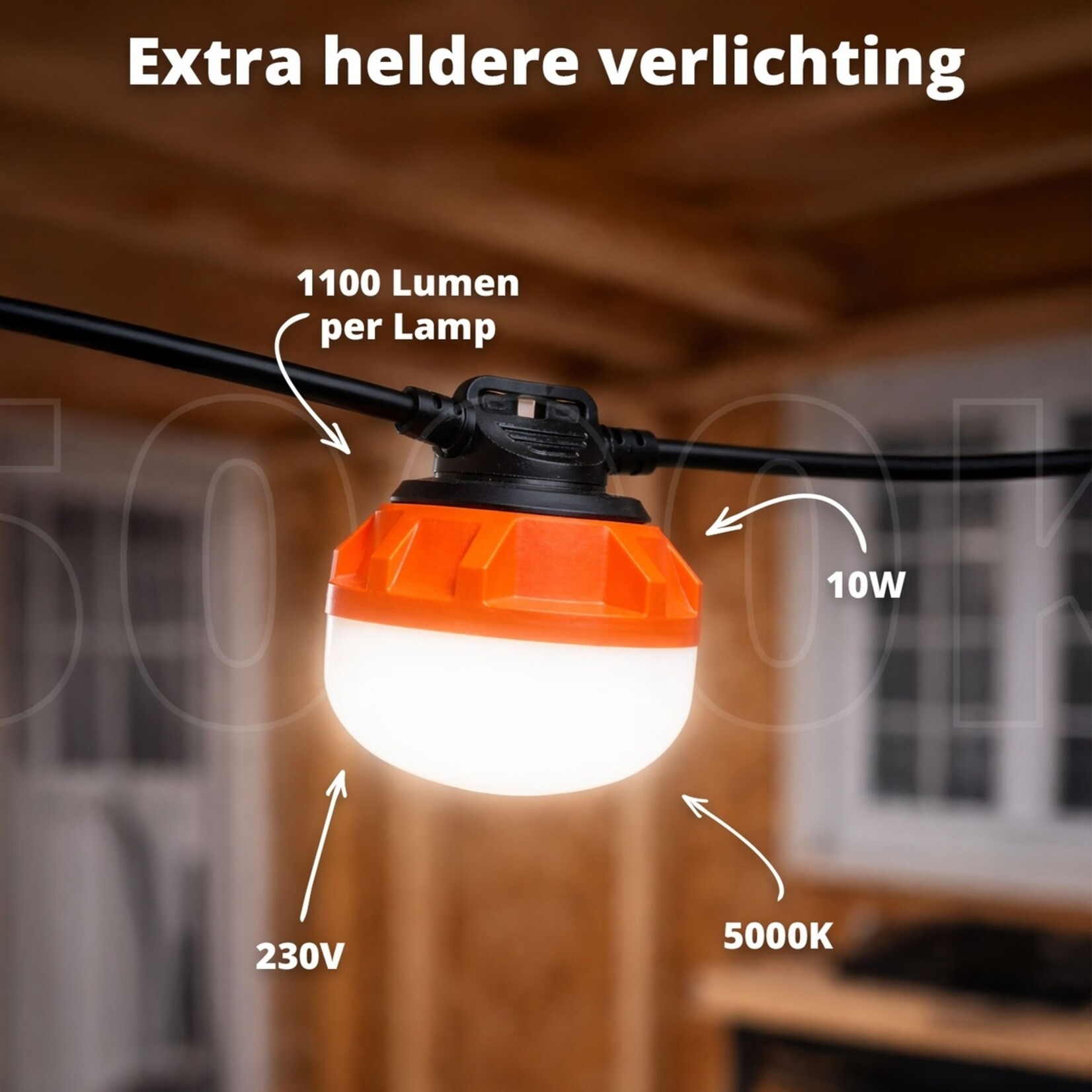 FlinQ FlinQ Construction Work Light Werklampslinger – 1100 Lumen per Lamp – 21 Meter