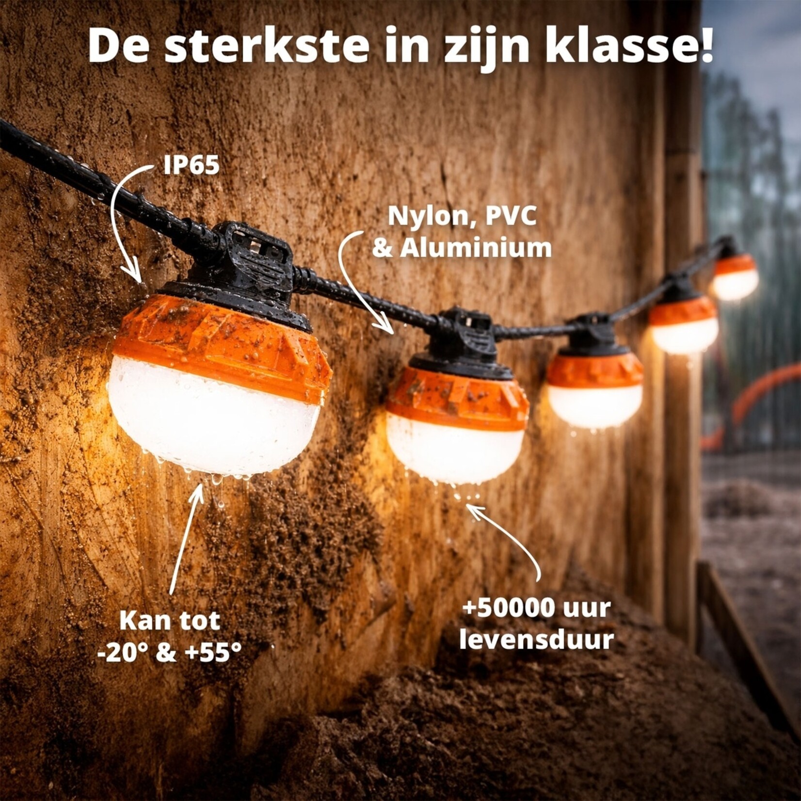 FlinQ FlinQ Construction Work Light Werklampslinger – 1100 Lumen per Lamp – 21 Meter