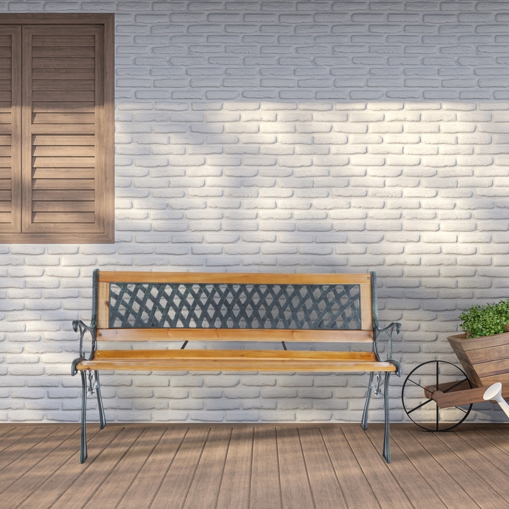 Haushalt Houten Tuinbank met Gietijzeren Armleggers, Poten en Details