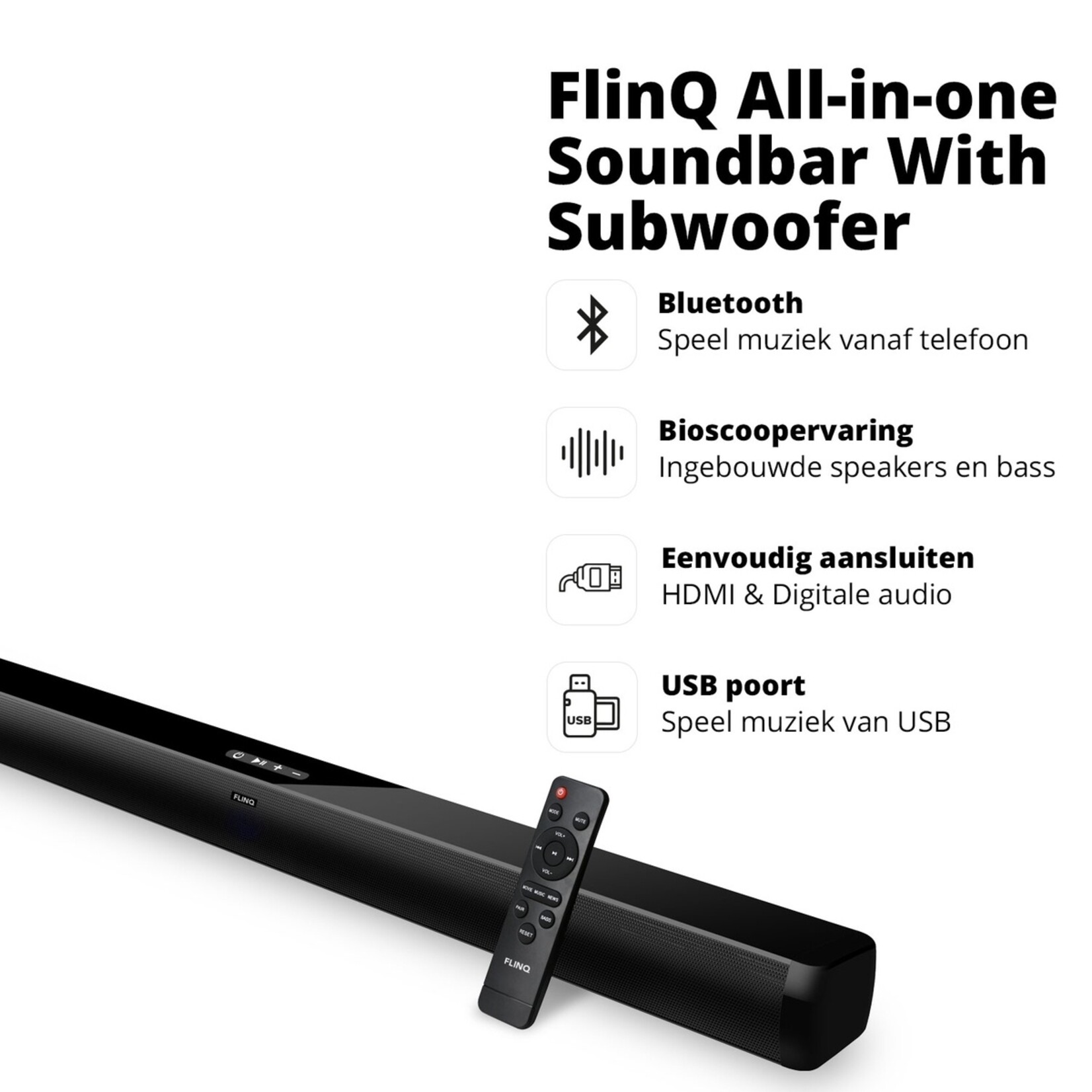 FlinQ FlinQ Alles-in-één Soundbar met Subwoofers – 3D-Surround en Basversterkers