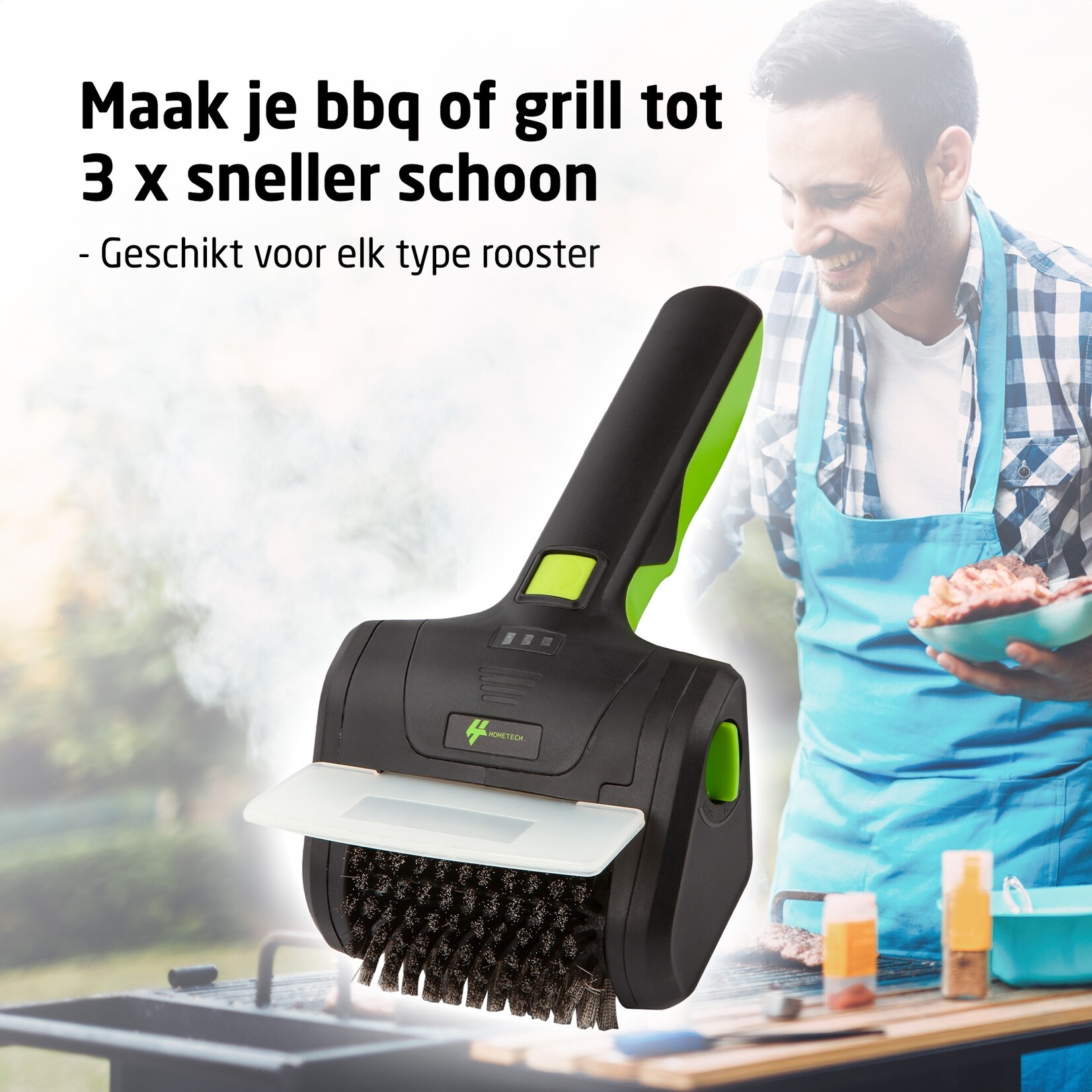 Hometech HomeTech Elektrische BBQ Borstel Staal - Draadloze Schoonmaakborstel voor Grill