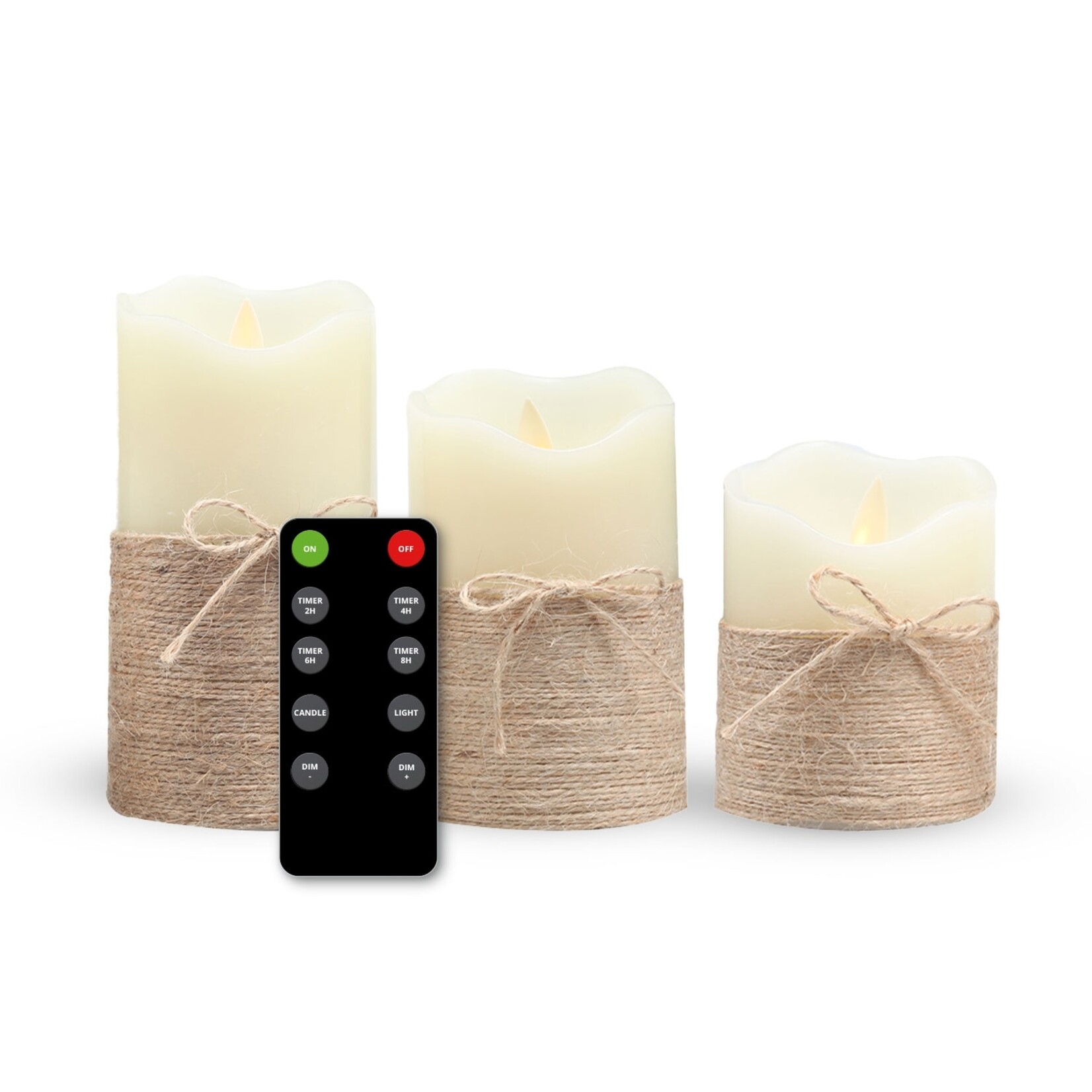 FlinQ LED Kaarsen Set van 3 Stuks met Touw Afwerking en Afstandsbediening