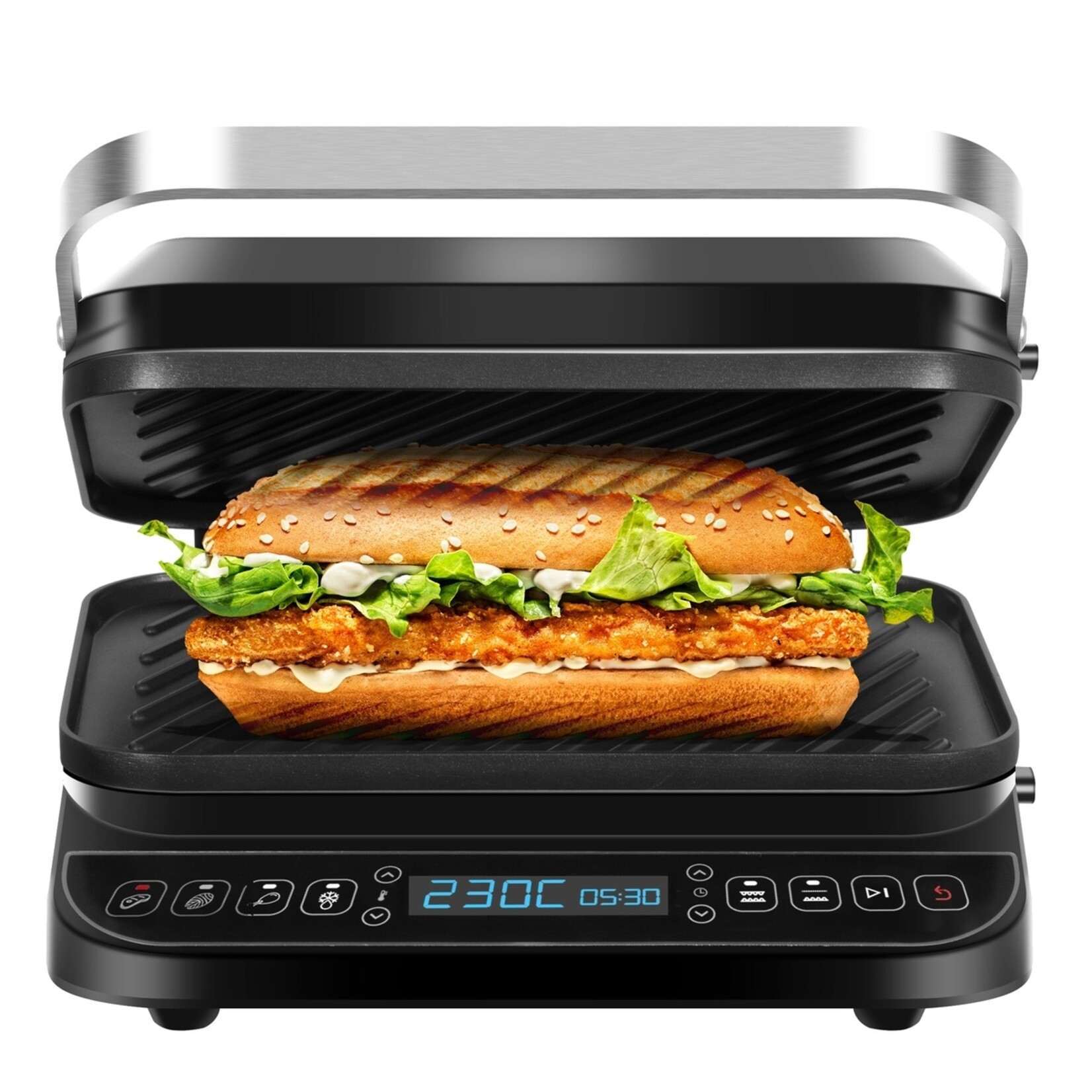 TurboTronic TurboTronic CG900 Contactgrill - Grillplaat met 4 Kookprogramma’s - 2000 Watt