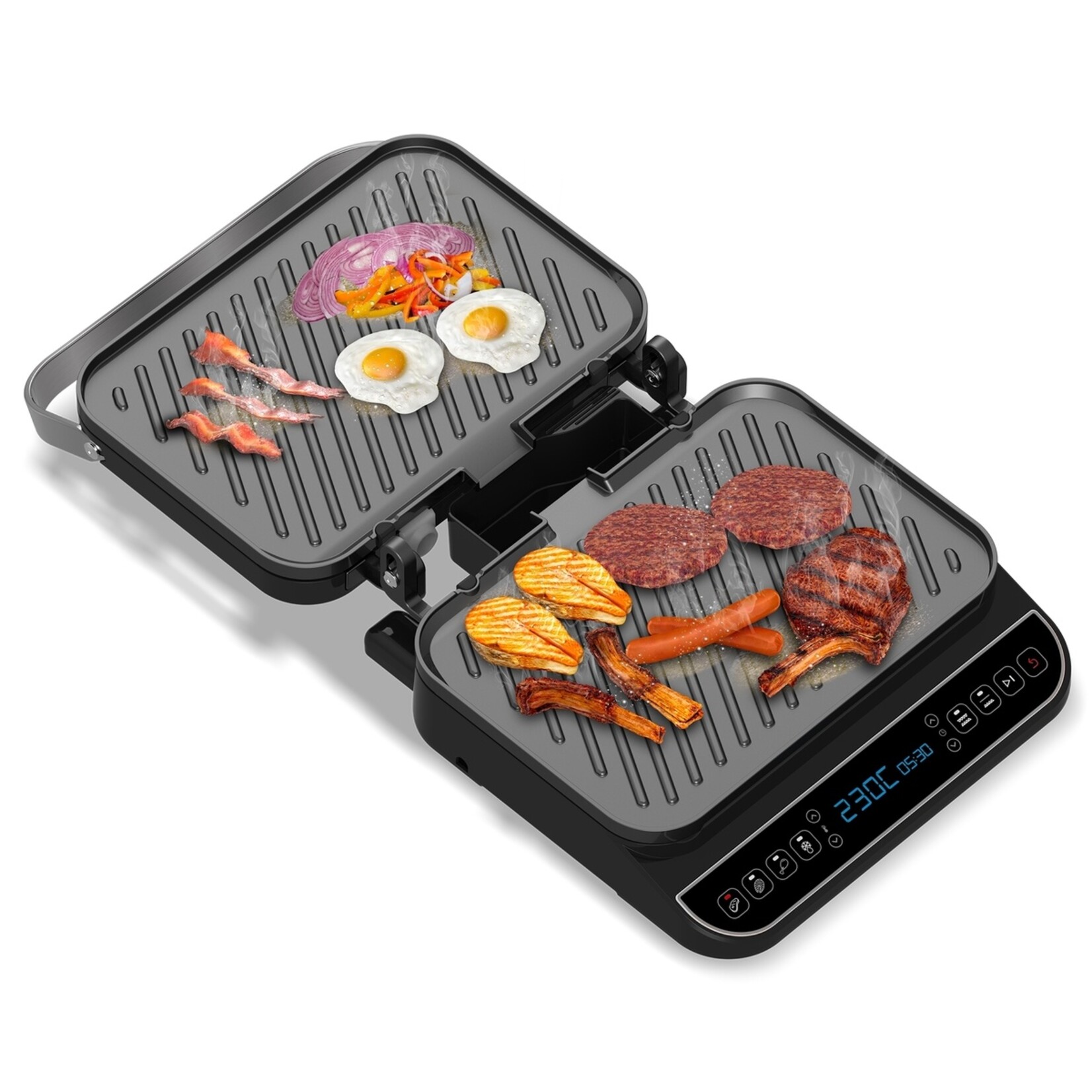 TurboTronic TurboTronic CG900 Contactgrill - Grillplaat met 4 Kookprogramma’s - 2000 Watt