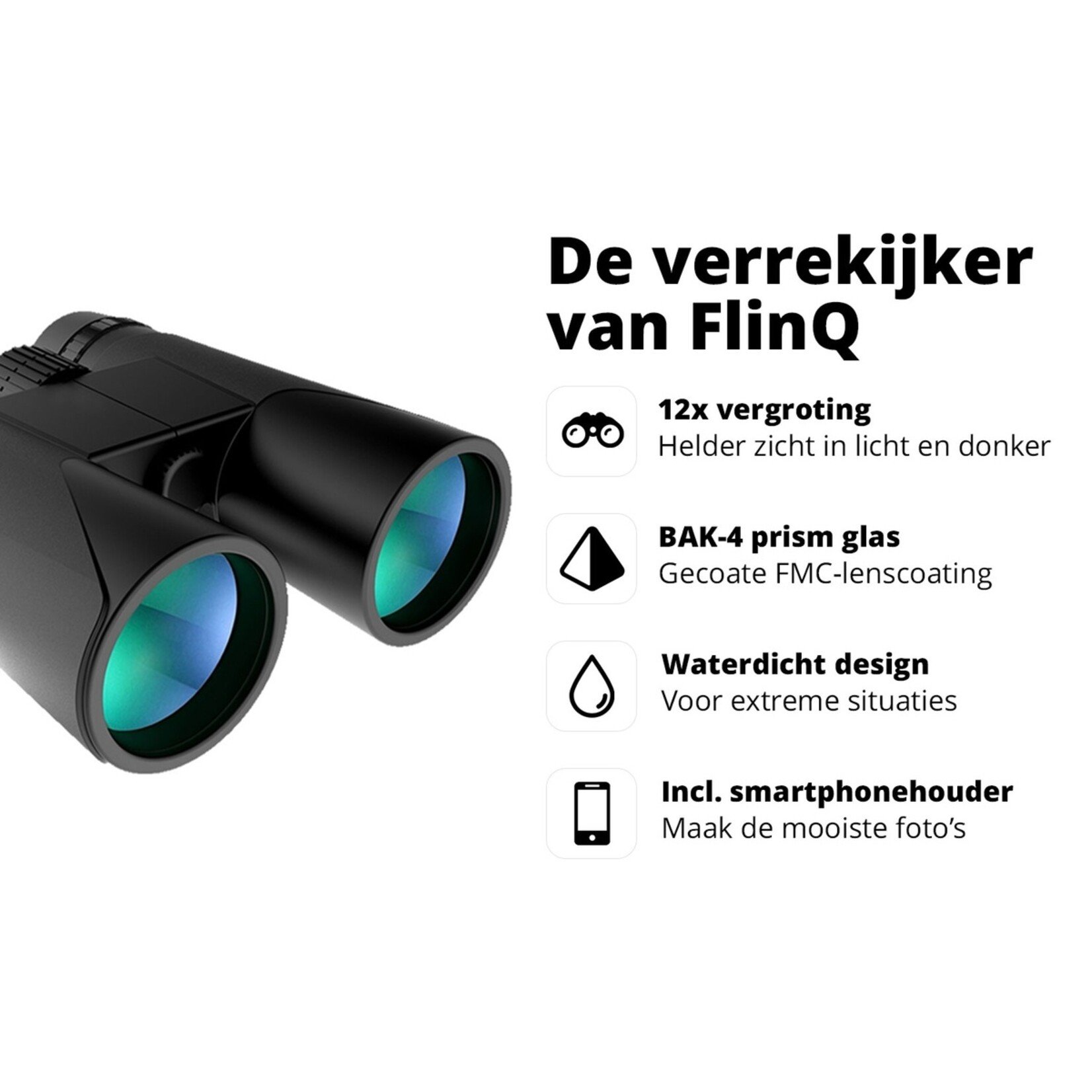 FlinQ FlinQ Binocular HD Verrekijker met Smartphonehouder - 42mm Groothoeklens