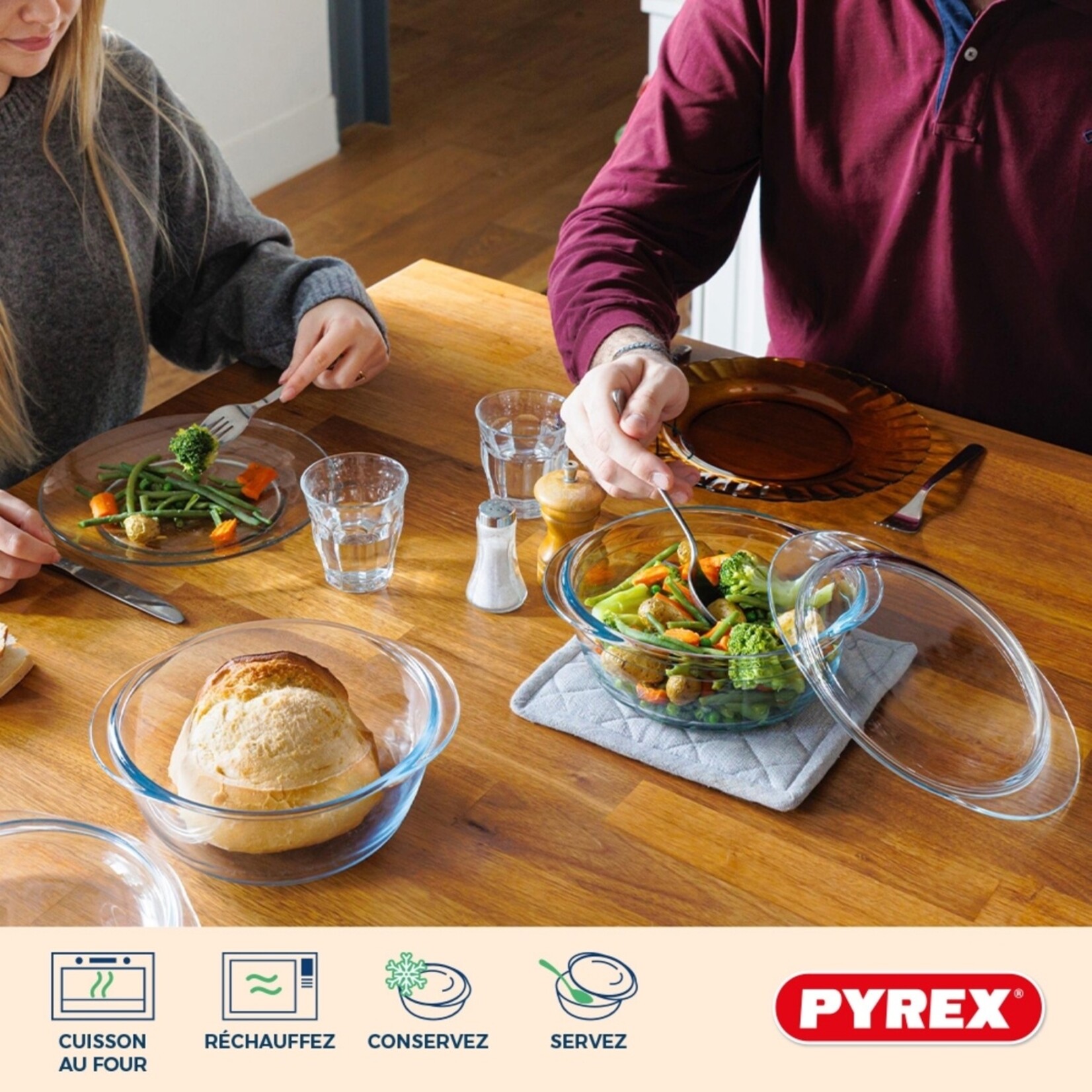 Pyrex Pyrex 4-in-1 Ronde Ovenschalen met Deksel van Glas