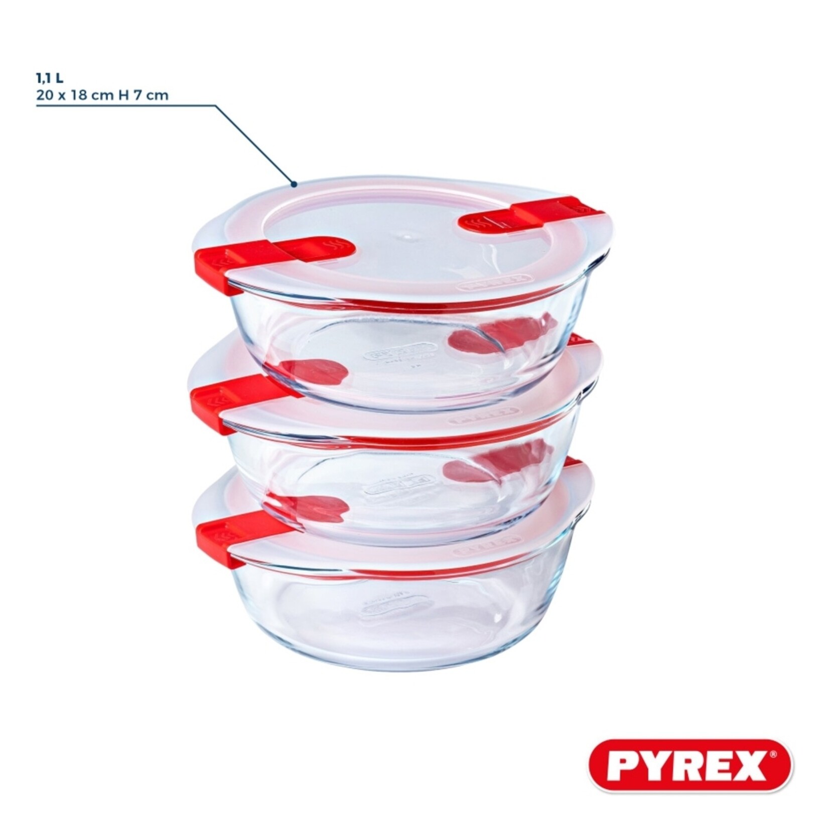 Pyrex Pyrex Cook & Go Ronde Schalen met Deksel - Set van 3 Stuks - Eén Maat