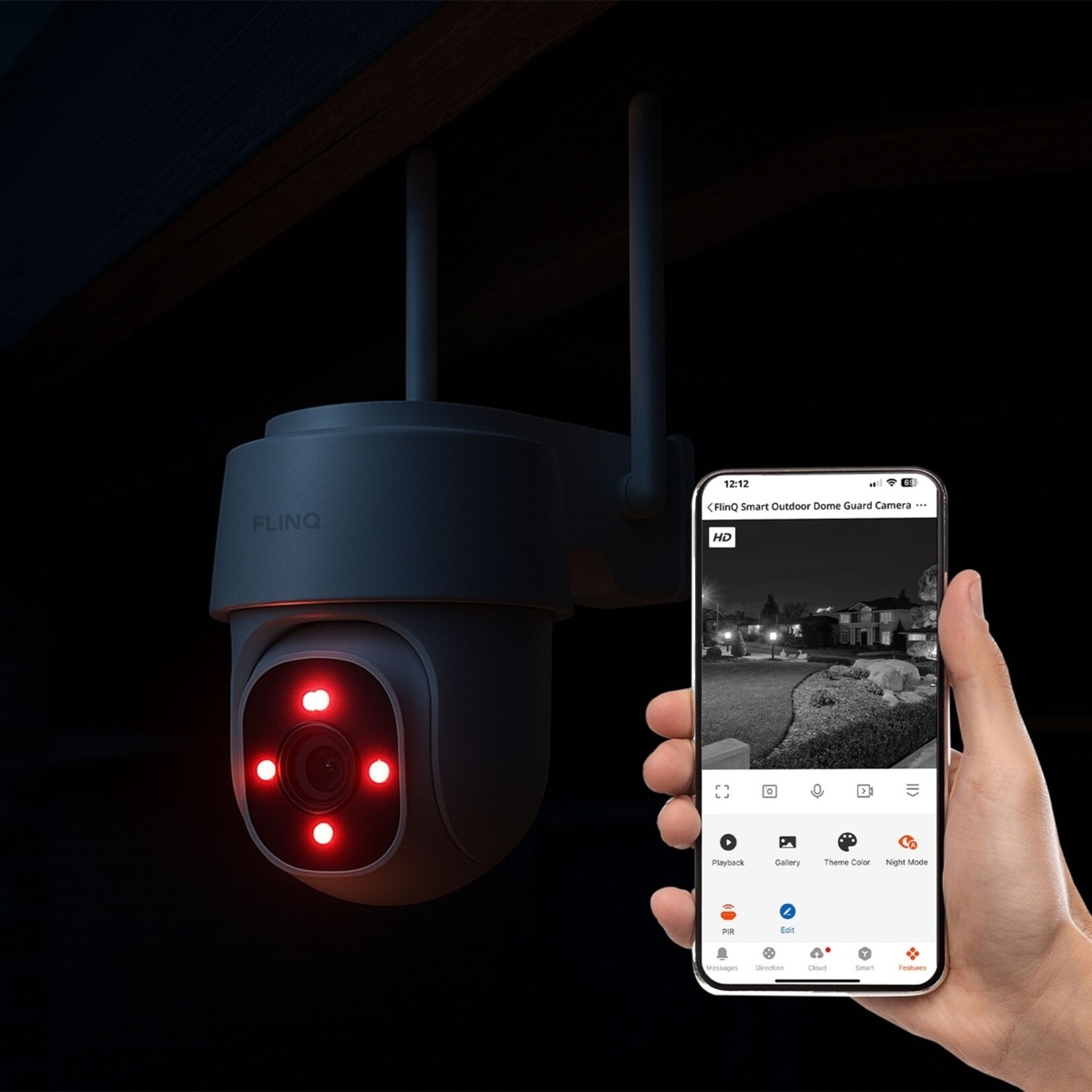 FlinQ FlinQ Smart Outdoor Dome Guard Buitencamera met Zonnepaneel - 2K Beeld