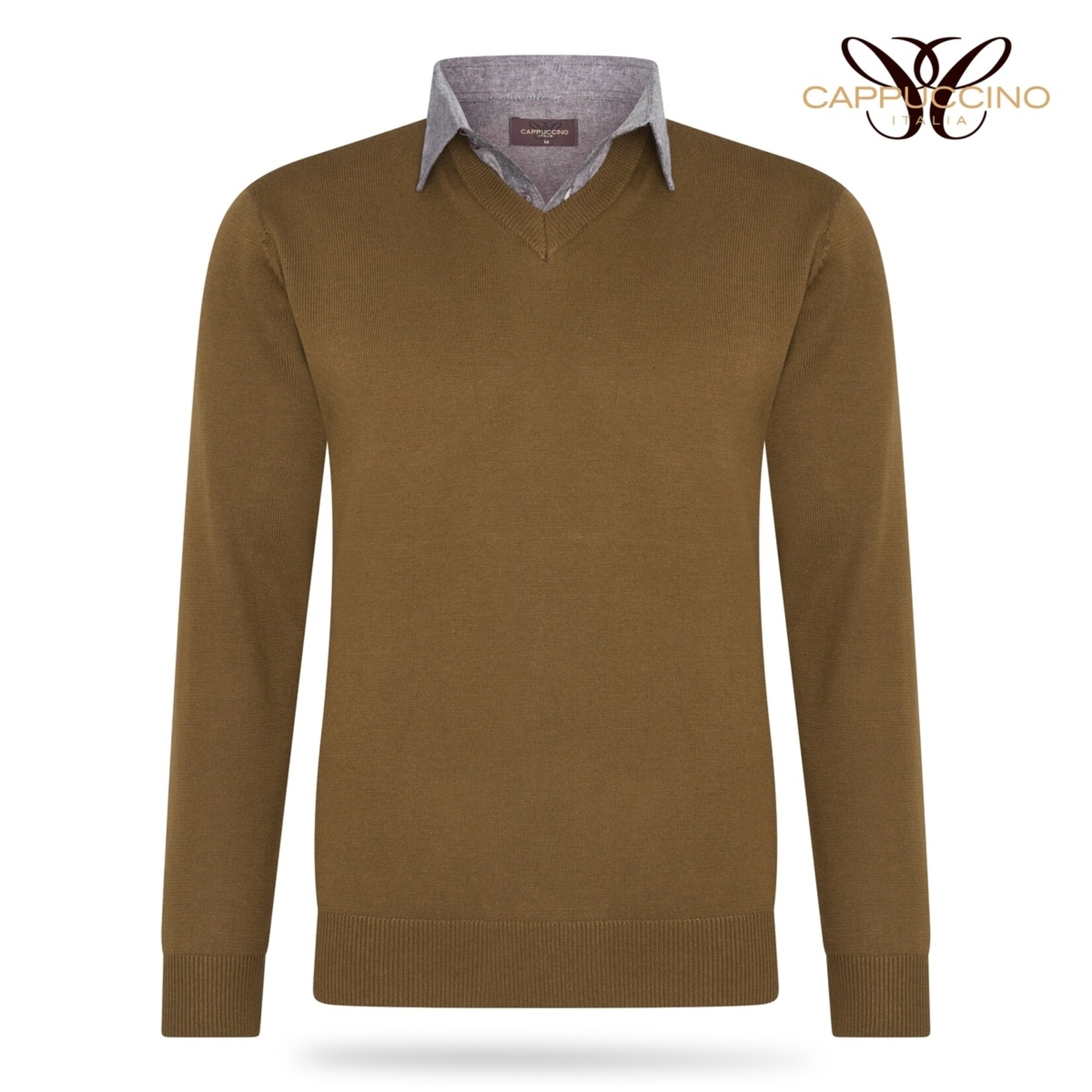 Cappuccino Cappuccino Ravenna Mock V-Neck Trui met Overhemdkraag