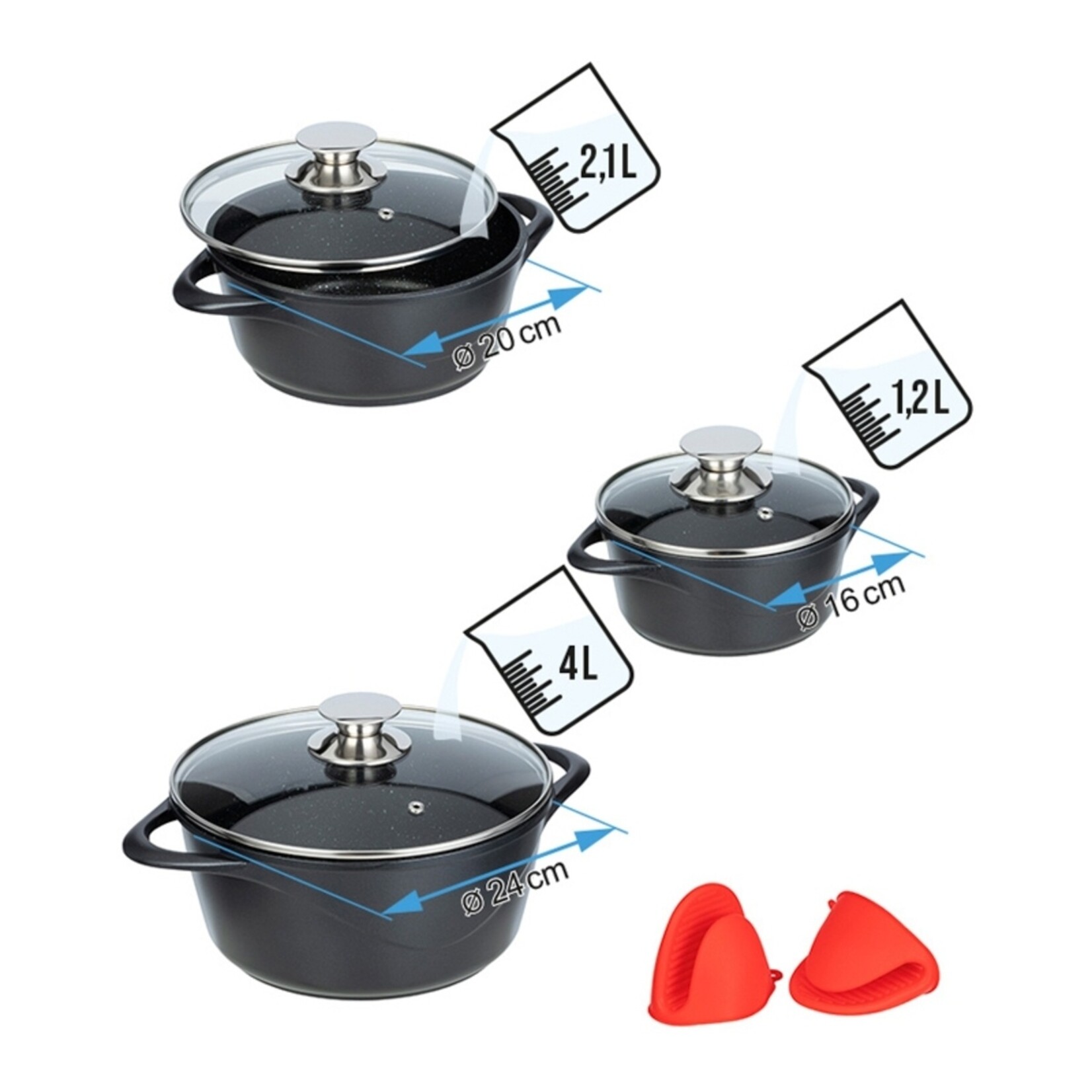 MPM Smile MGK‑18 Pannenset 6‑delig met Anti‑aanbaklaag - Geschikt voor Inductie