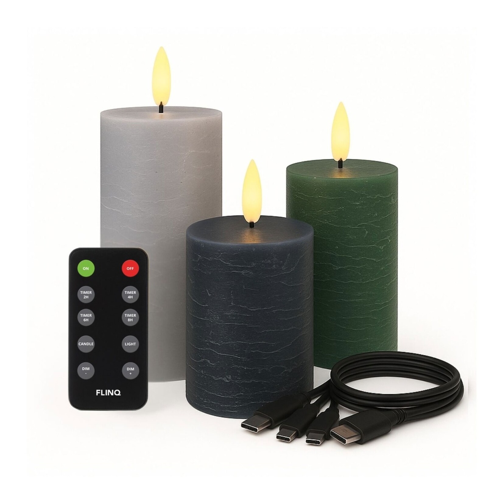 FlinQ LED Kaarsen Set van 3 – Oplaadbaar met Timer en Flikkerstand