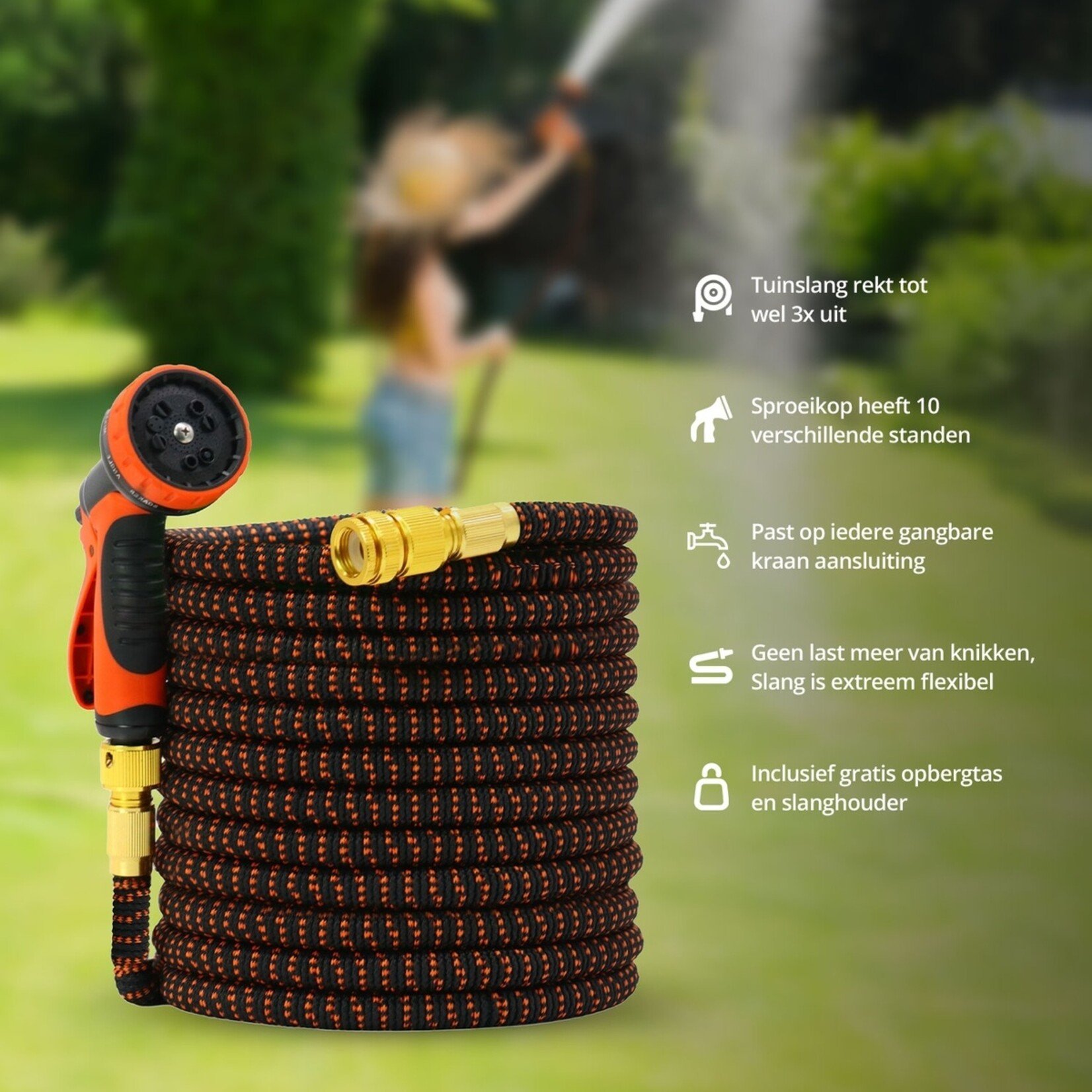 FlinQ FlinQ Uittrekbare Tuinslang met Gratis Opbergtas en Slanghouder