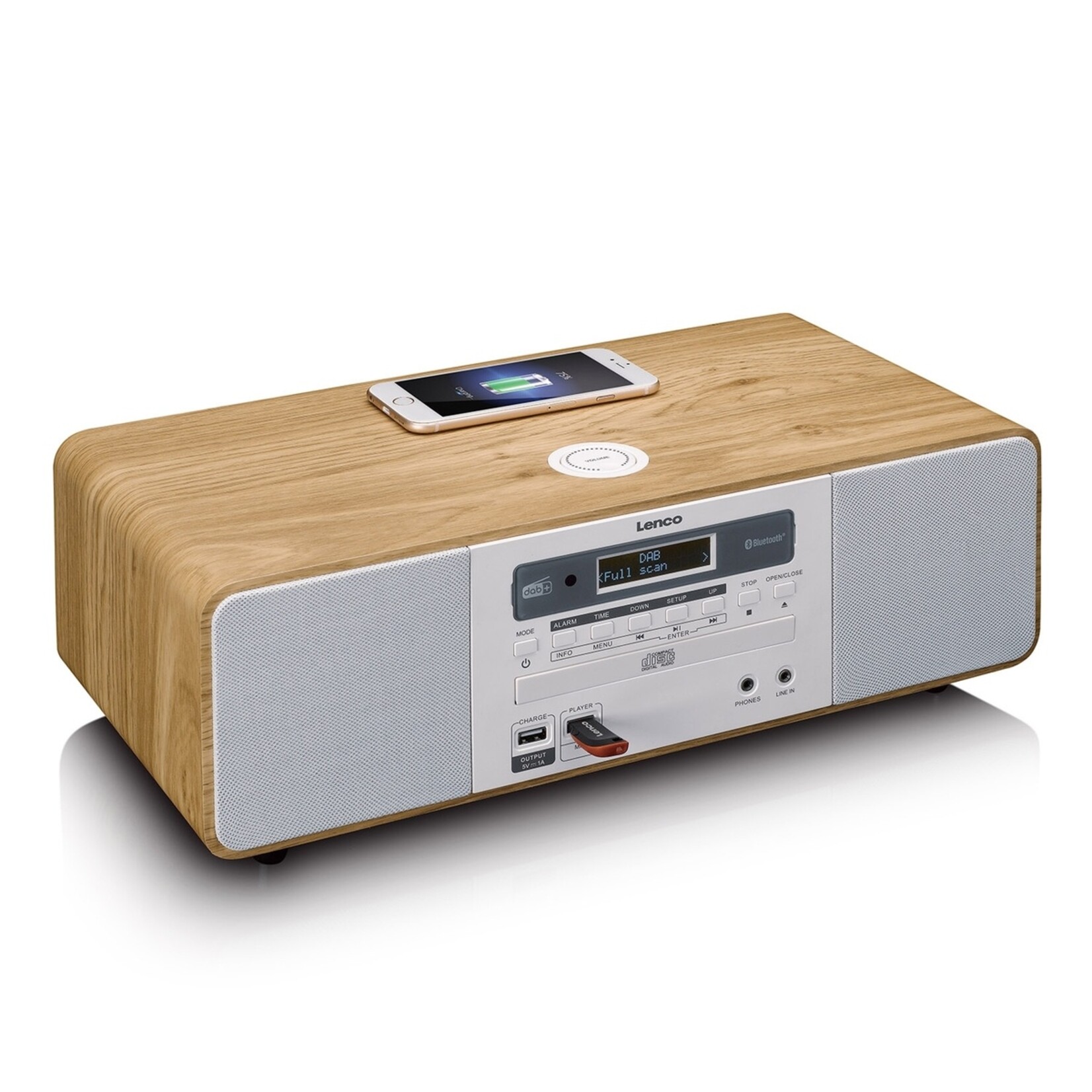 Lenco Lenco DAR-251WDWH Alles-in-één Muzieksysteem met DAB+, FM, CD, Bluetooth en USB