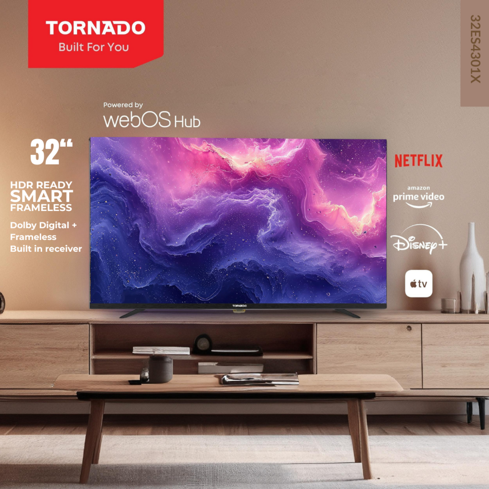 Tornado Tornado Smart Televisie van 32 Inch – Slimme TV met Frameloos Design