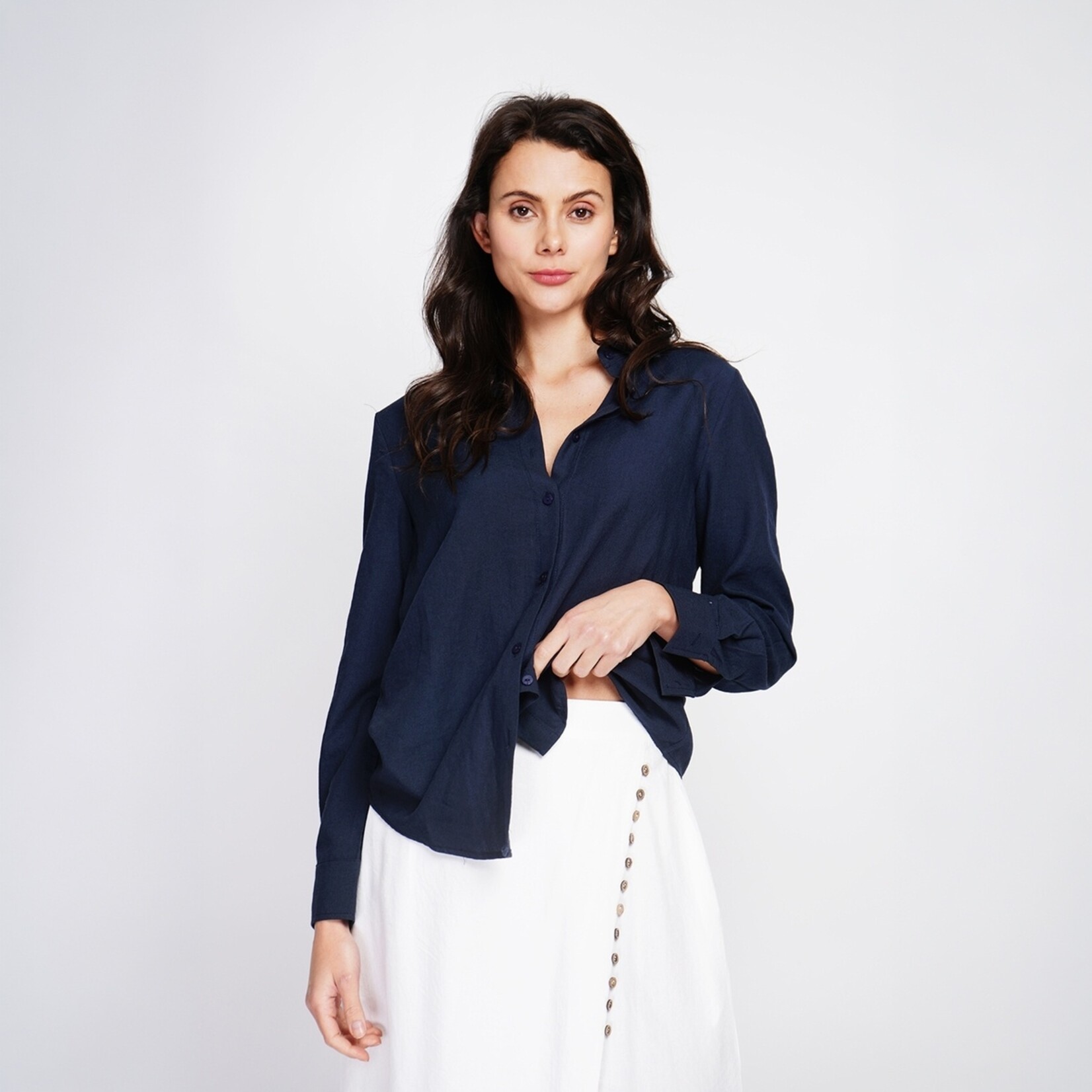 Le Jardin du Lin Le Jardin du Lin Linnen Katoenen Dames Blouse met Klassieke Kraag