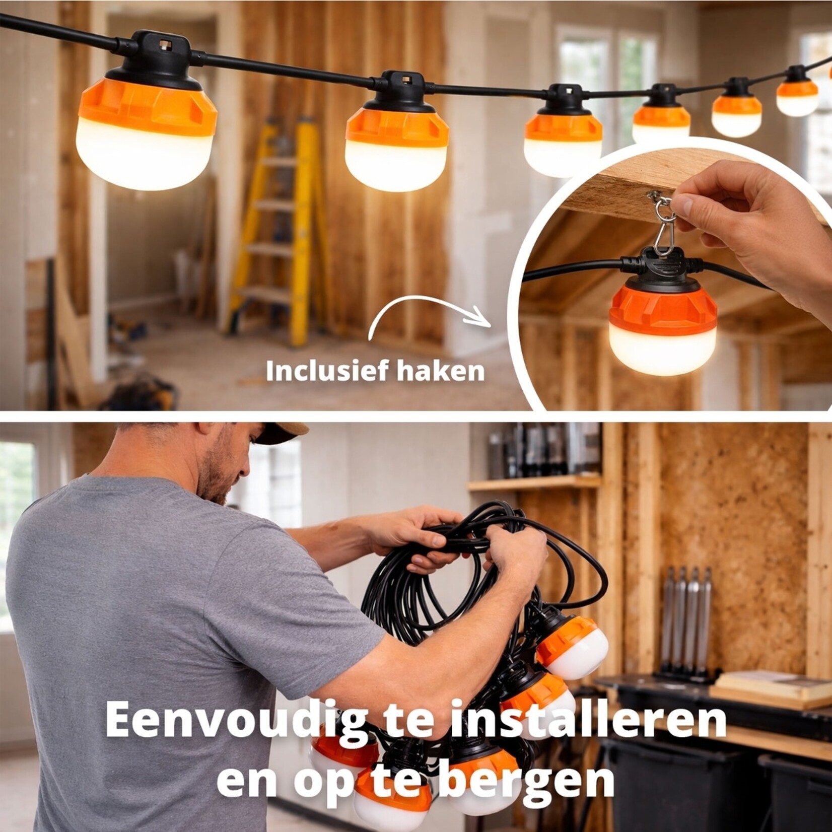 FlinQ FlinQ Construction Work Light Werklampslinger – 1100 Lumen per Lamp – 21 Meter